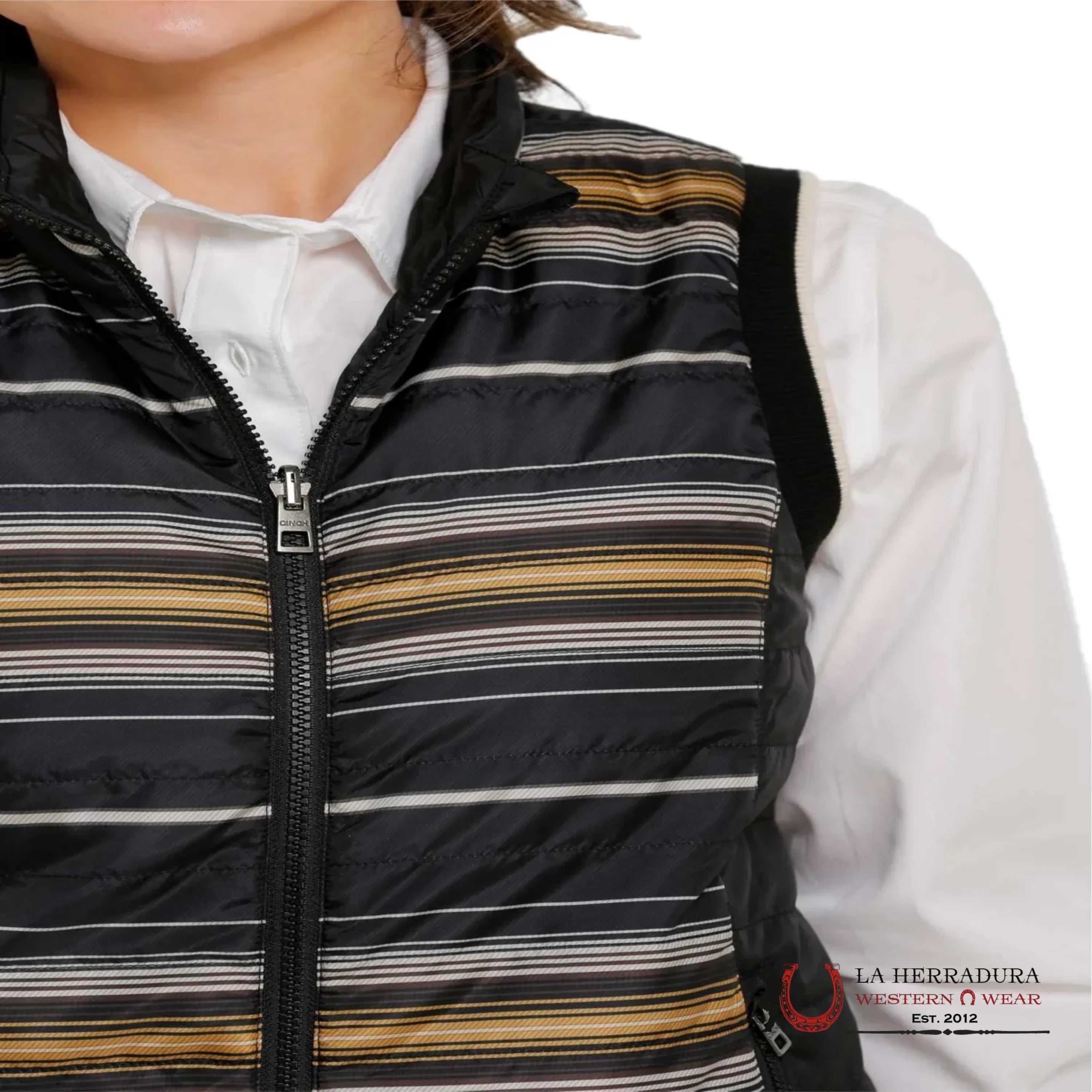 Cinch Womens Striped Black Reversible Vest Ropa Mujeres