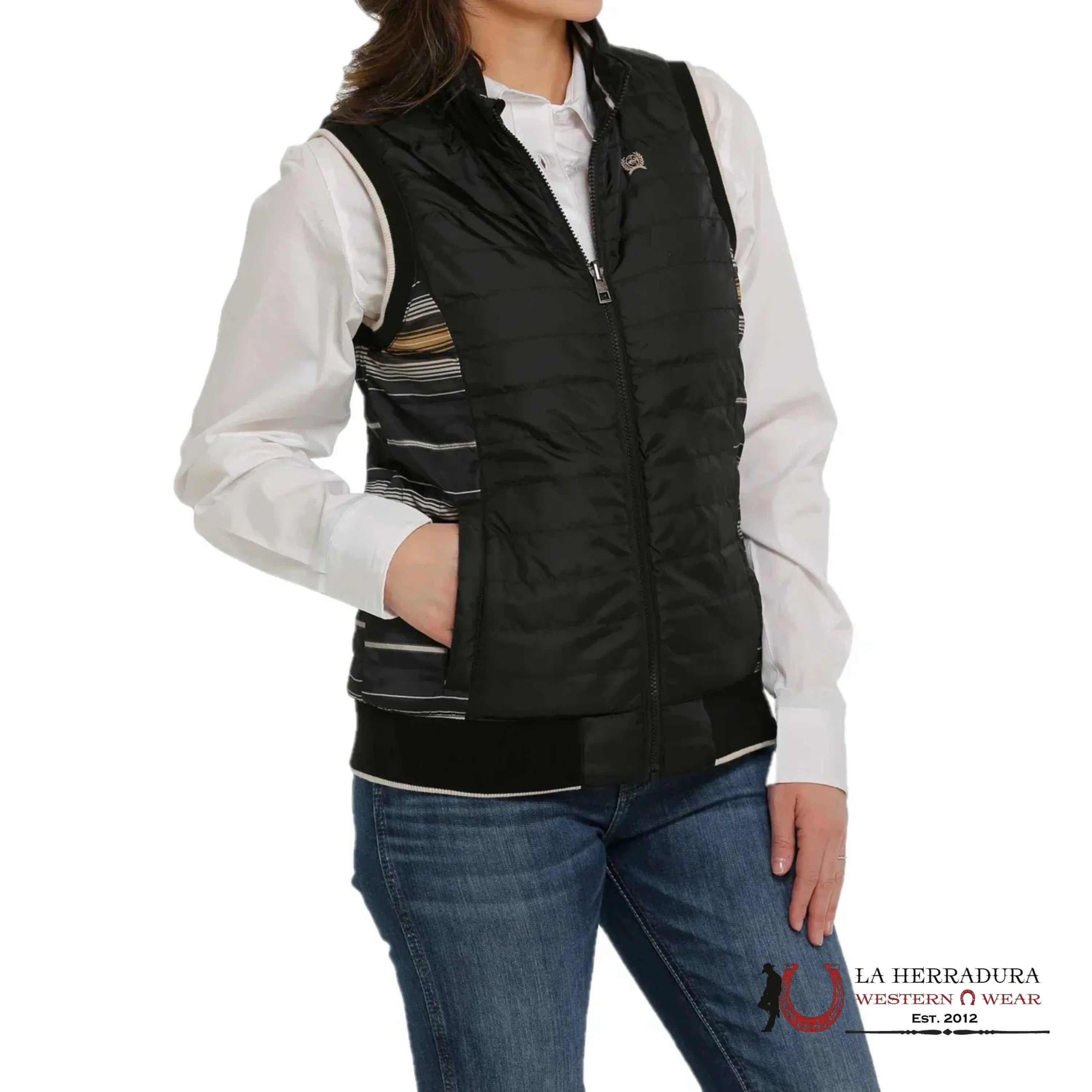 Cinch Womens Striped Black Reversible Vest Ropa Mujeres