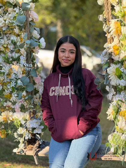 SUDADERA CON CAPUCHA DE ALGODÓN RIZADO FRANCÉS CINCH PARA MUJER - PÚRPURA