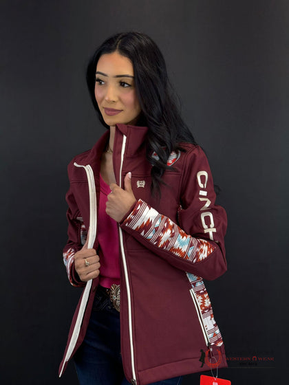 Chaqueta de mujer Cinch Softshell roja con logotipo azteca del equipo MAJ9857001