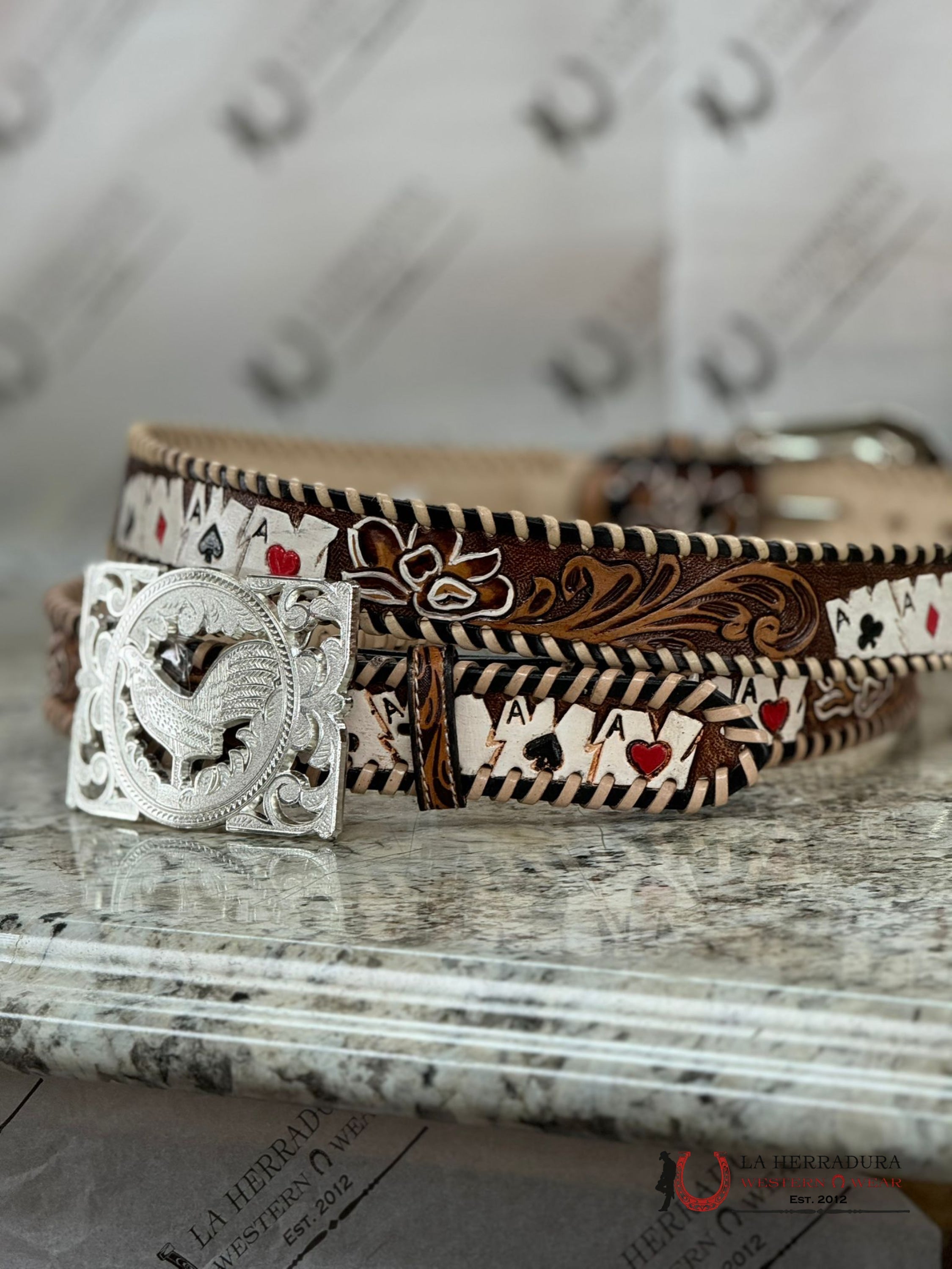 Cinto Azteca Cuero Cincelado Cartas Cinturones Hombres