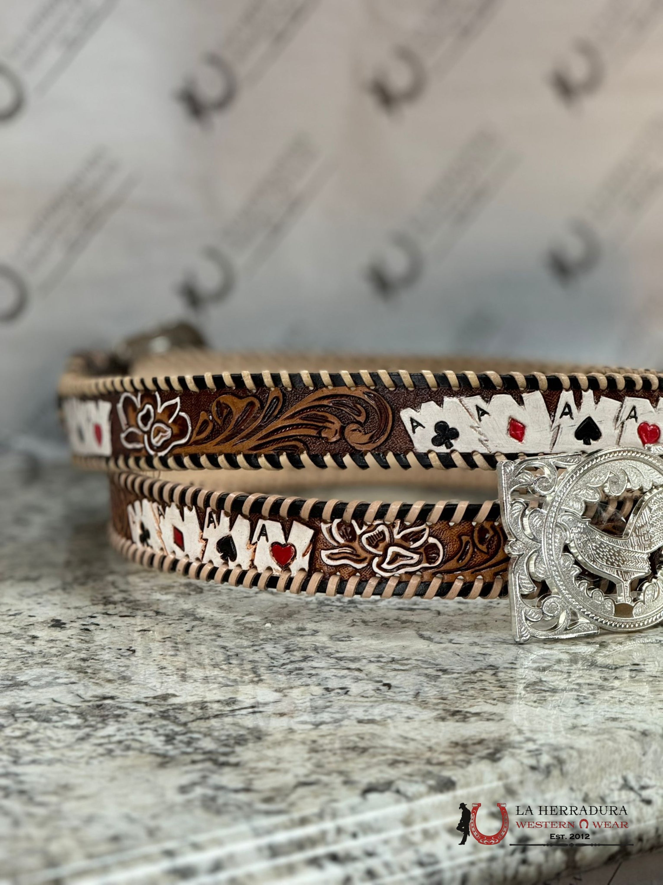 Cinto Azteca Cuero Cincelado Cartas Cinturones Hombres