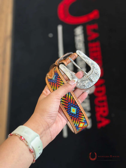 LA HERRADURA CINTO AZTECA CUERO TAN MULTICOLOR HOMBRE