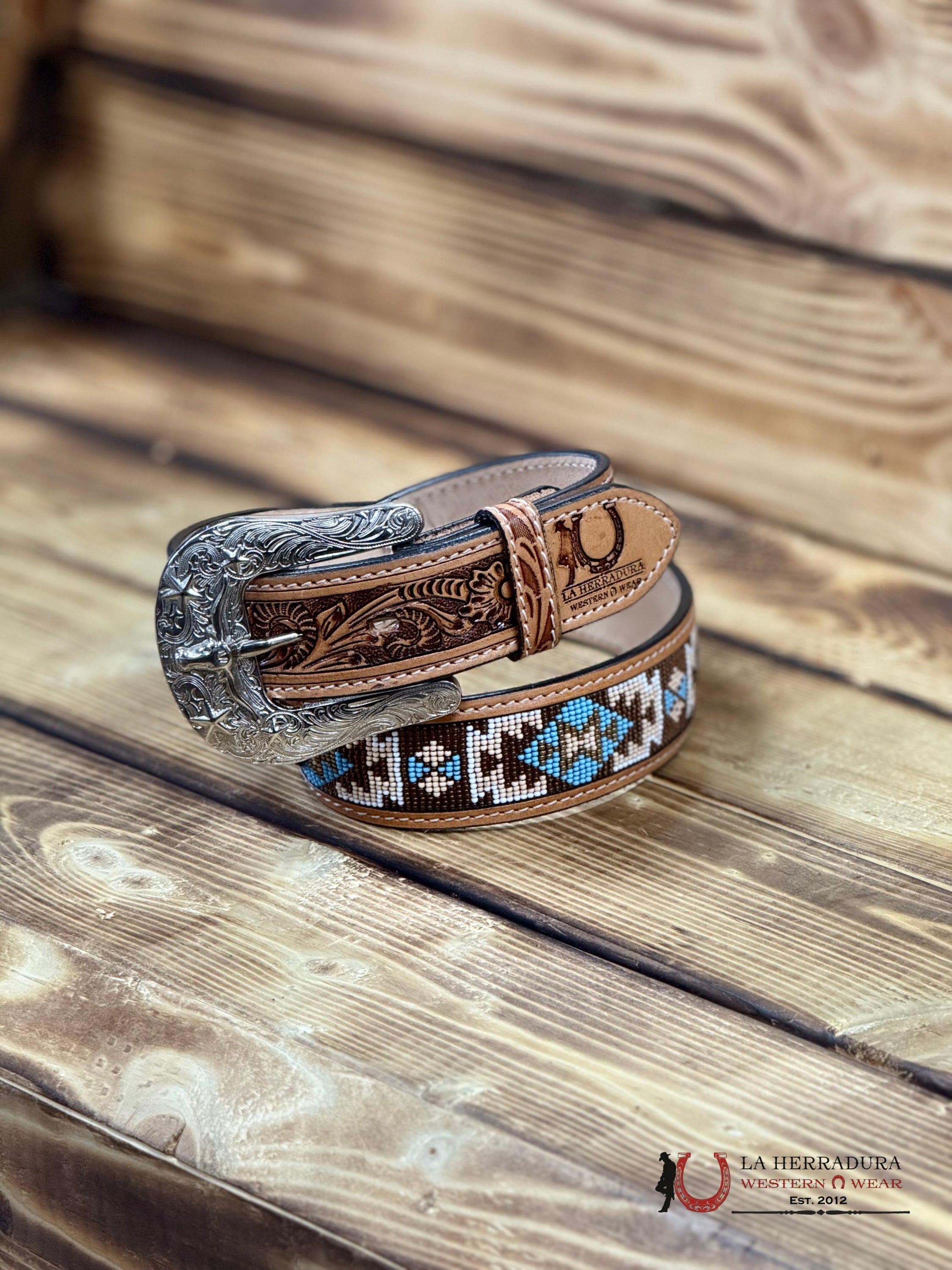 Cinto HERRADURA Cuero Azteca Azul con Café CINTURONES HOMBRES