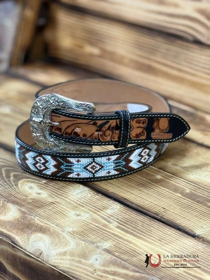 Cinto HERRADURA Cuero Azteca Café BLUE