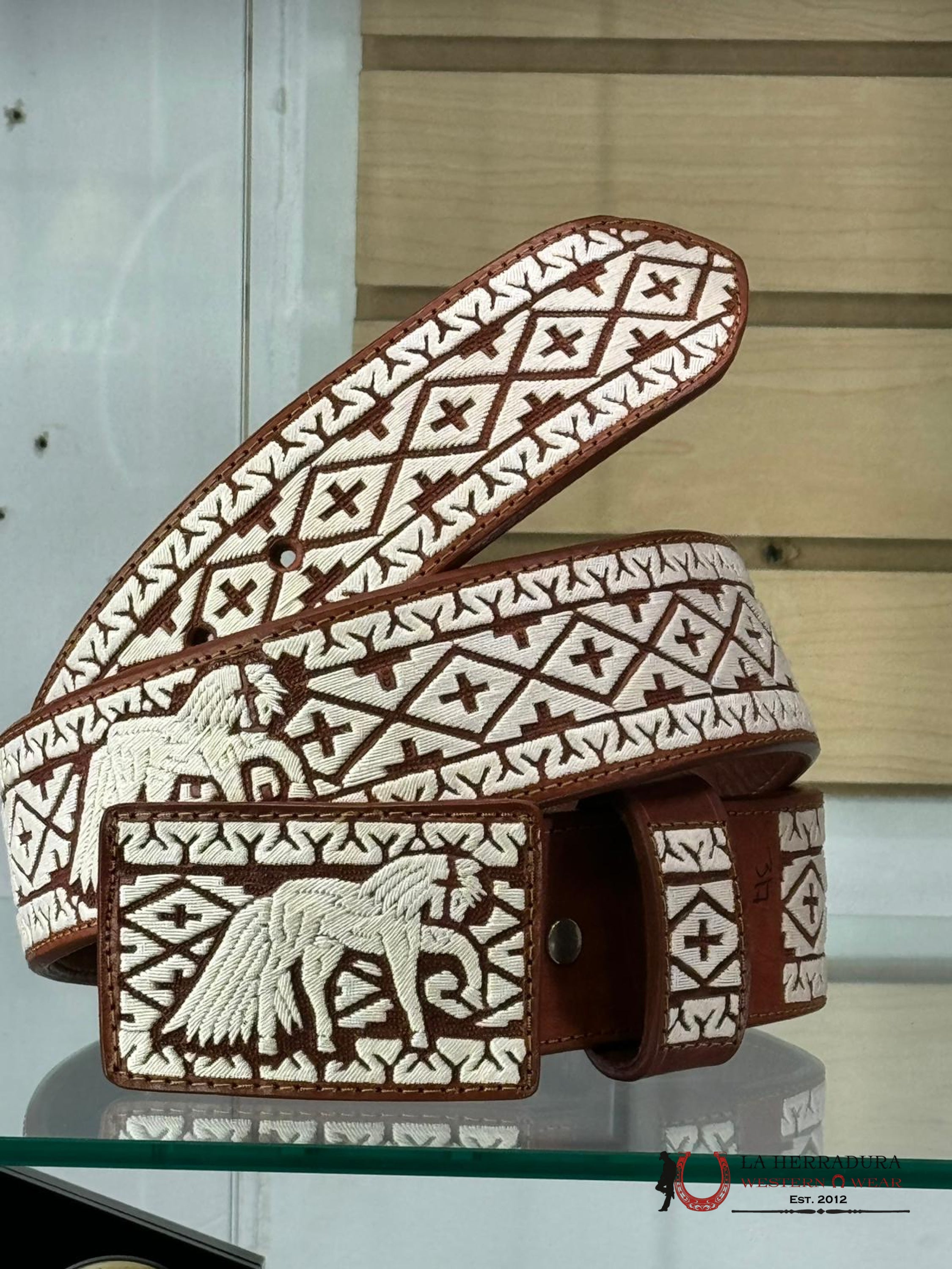 Cinto Piteado Cafe Caballo Diamante Cruz Cinturones Hombres