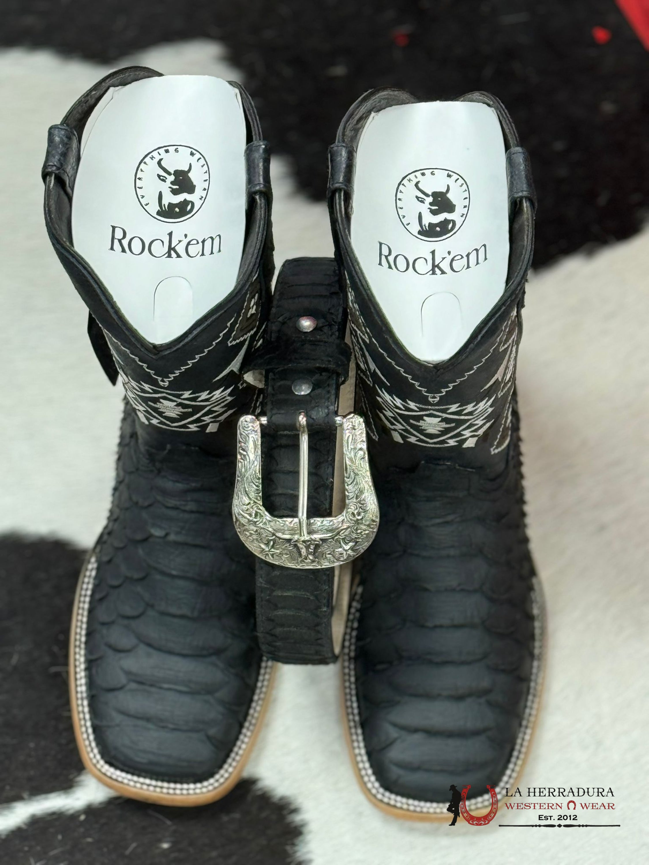 Cinto Rockem’ Print Python Black Belt Cinturones Hombres