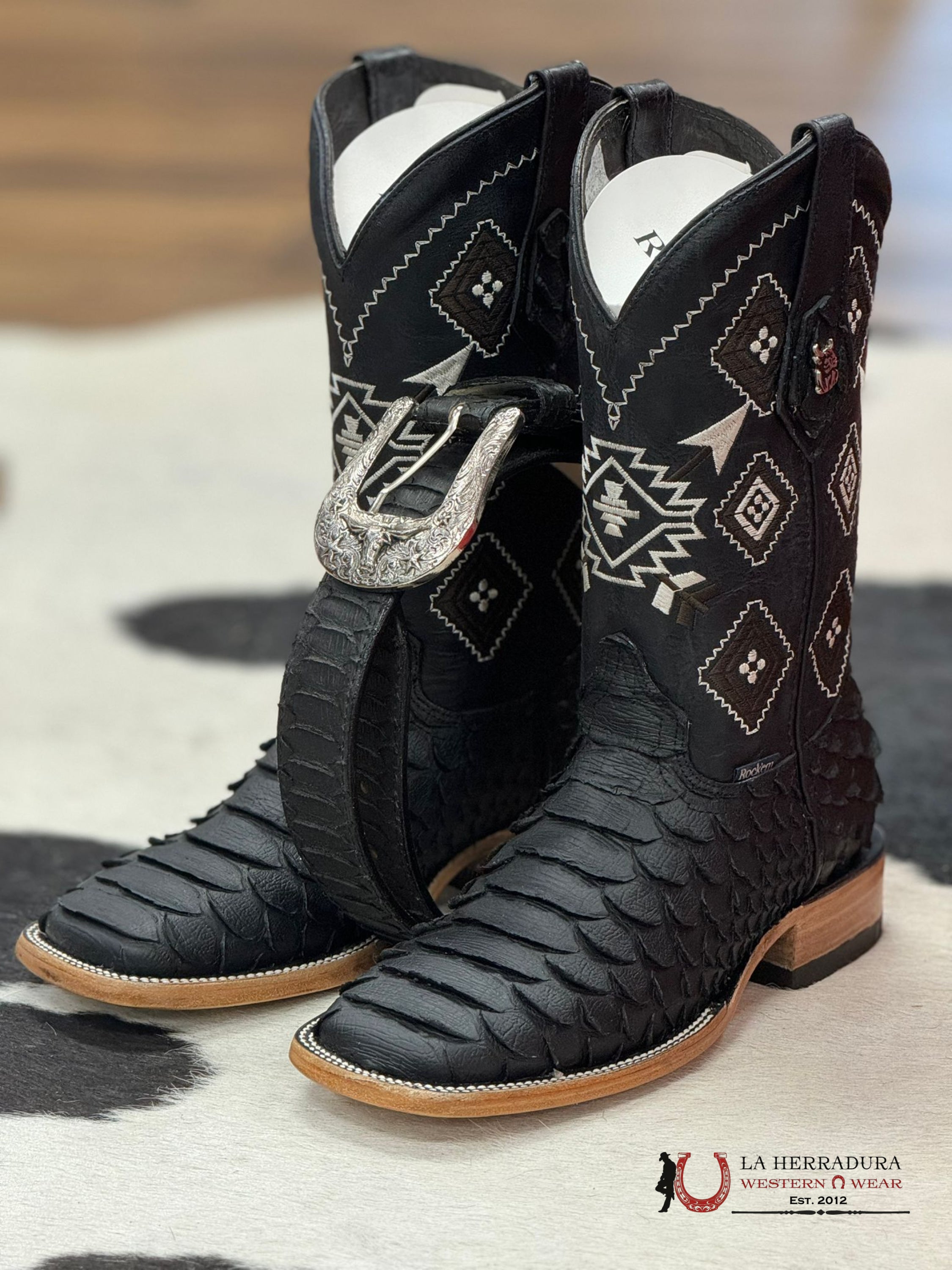 Cinto Rockem’ Print Python Black Belt Cinturones Hombres