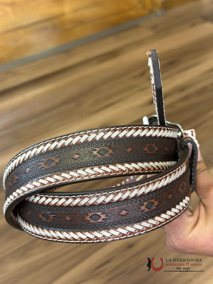 CINTURON ARIAT PARA HOMBRE CAFE AZTEC CON DETALLE BLANCO- A1037708