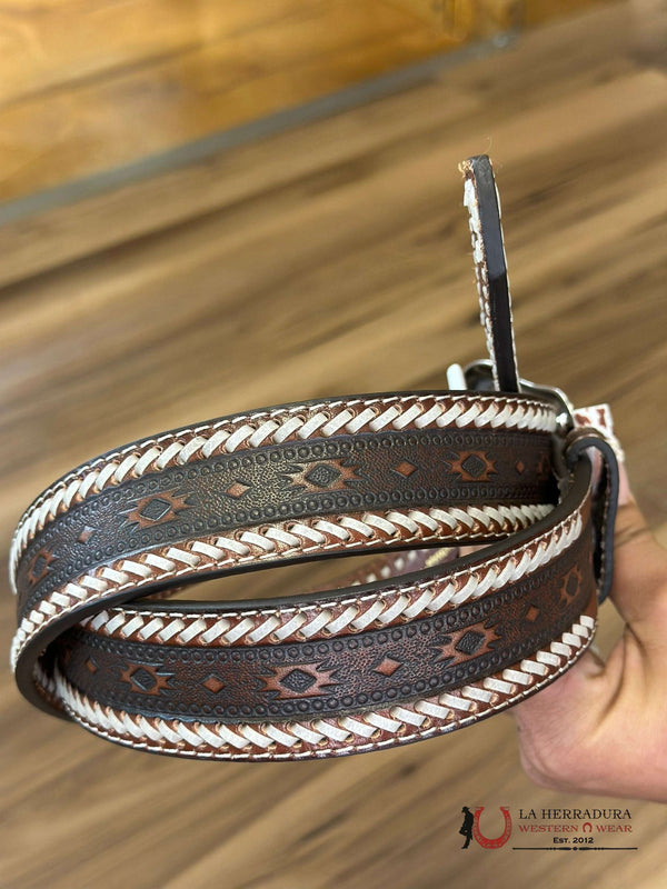 CINTURON ARIAT PARA HOMBRE CAFE AZTEC CON DETALLE BLANCO- A1037708