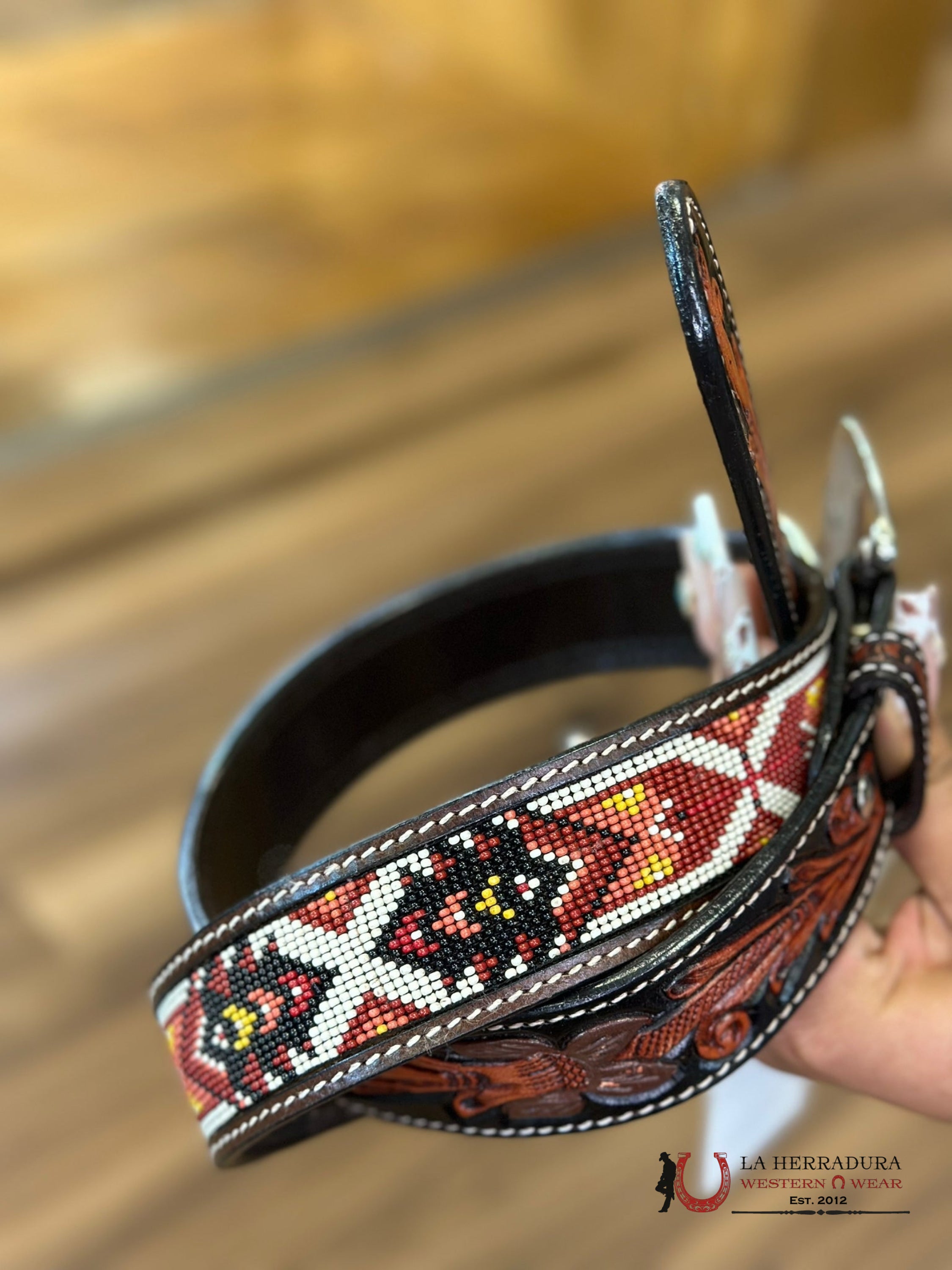 Cinturon Ranger Belt Co. Para Hombre Cafe Cincelado/Azteca Rojo Blanco Cinturones Hombres