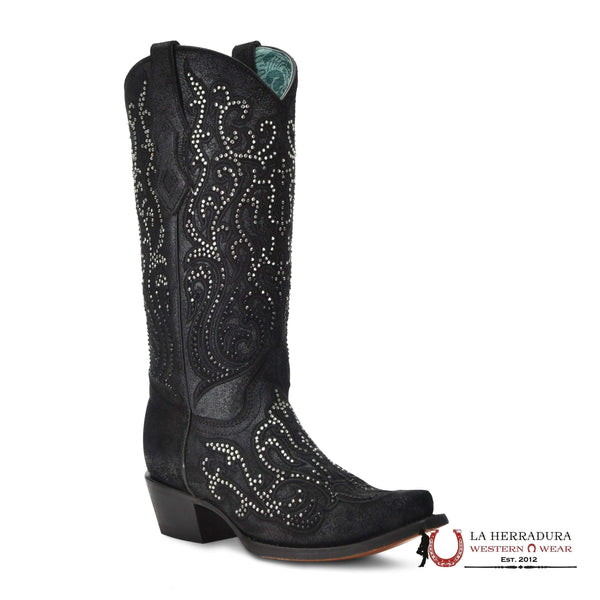 CORRAL BLACK EMBROIDERY & CRYSTALS POINT TOE -C4100