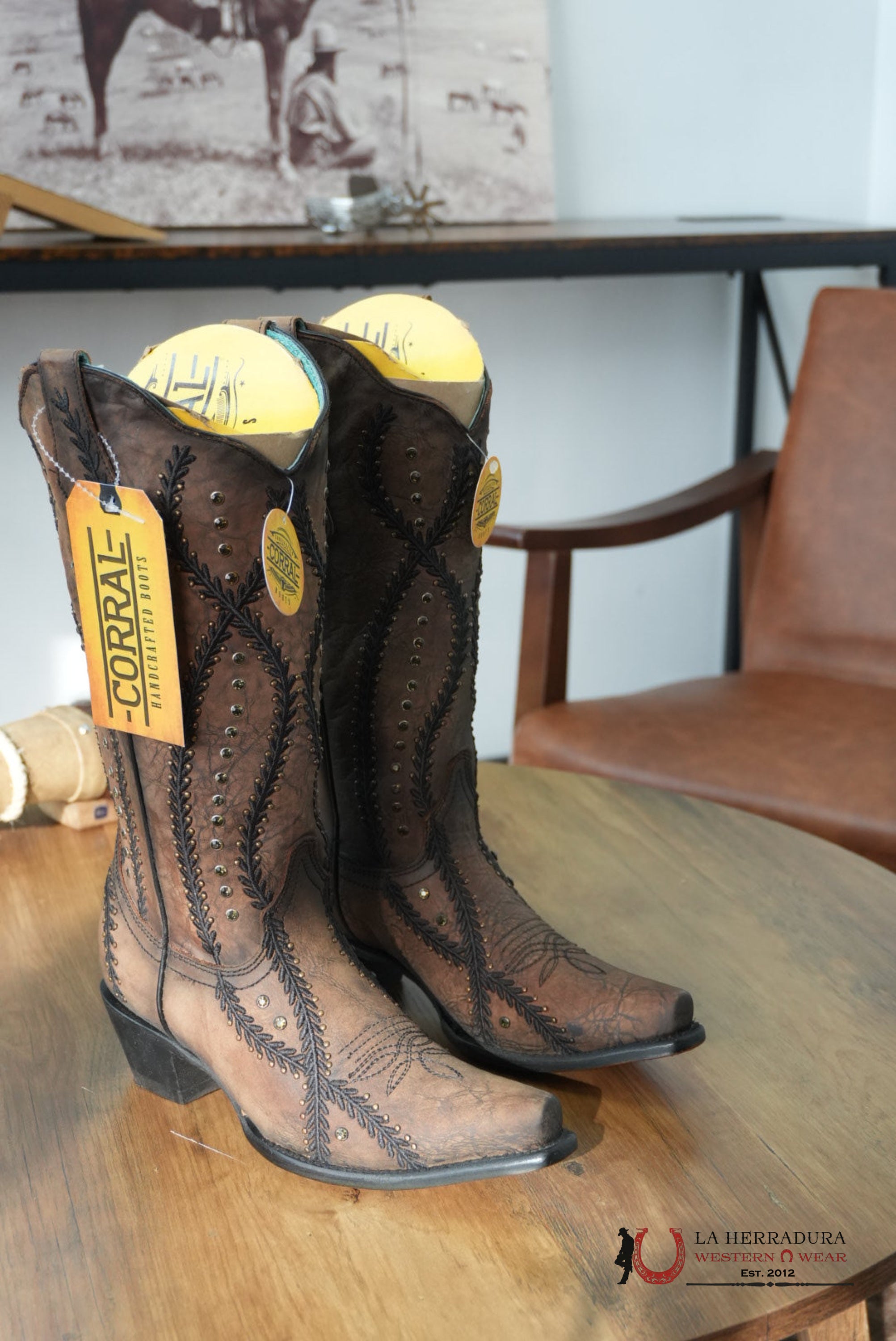 WOMENS CORRAL BROWN/BLACK EMB. CRYSTALS BOTAS MUJERES