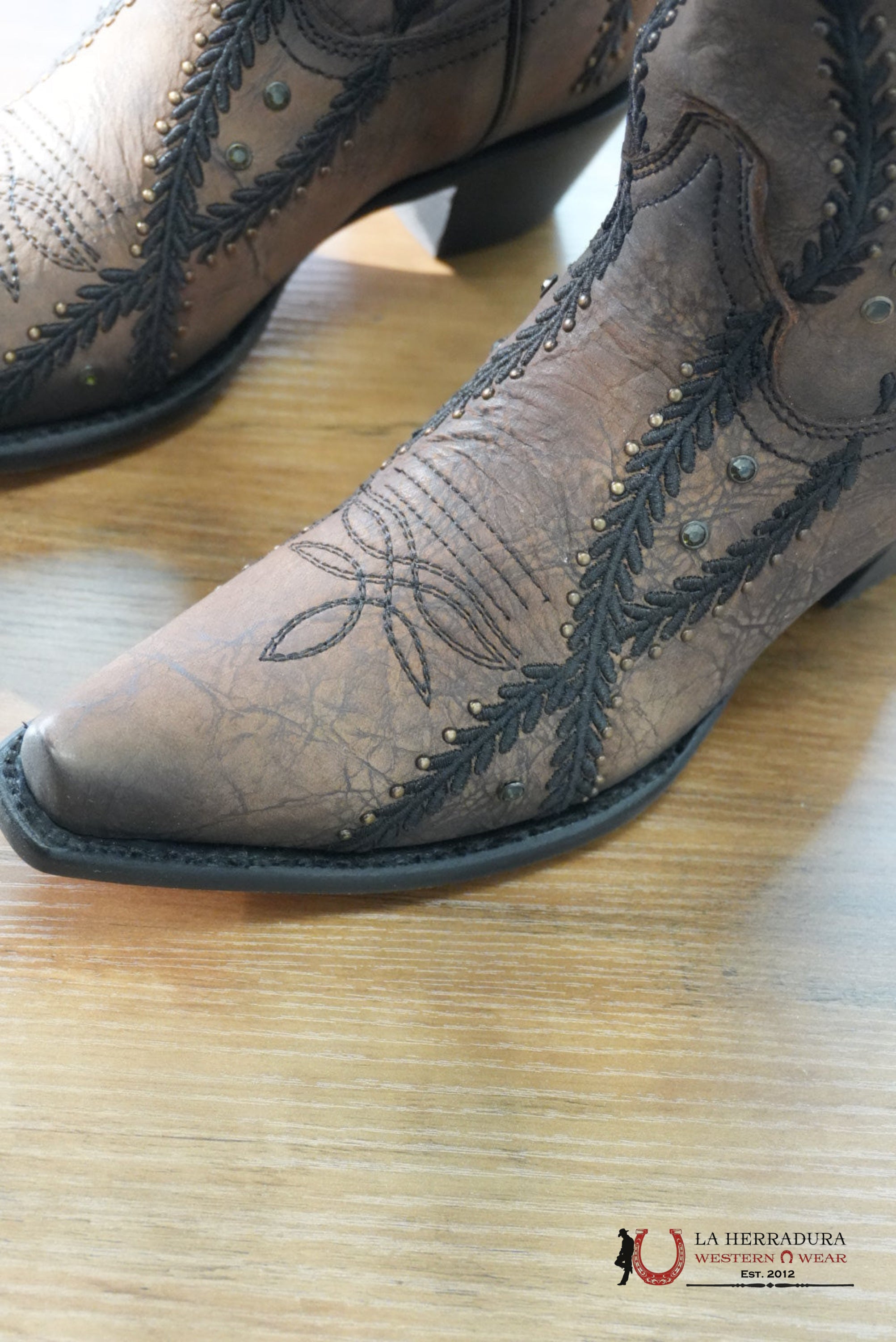 WOMENS CORRAL BROWN/BLACK EMB. CRYSTALS BOTAS MUJERES