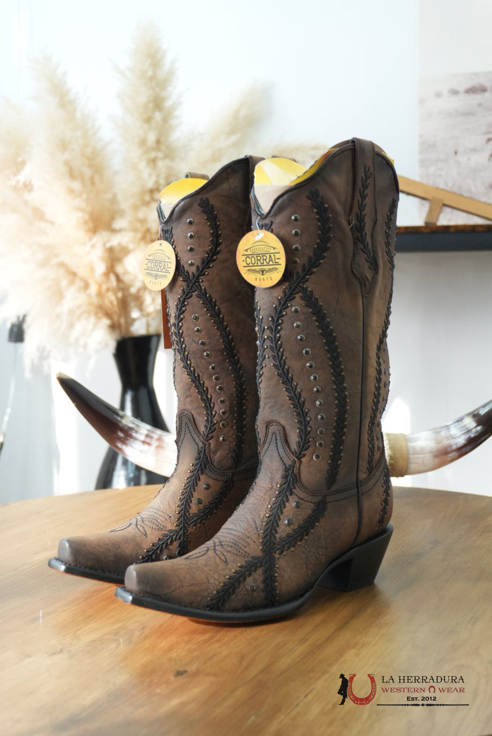 WOMENS CORRAL BROWN/BLACK EMB. CRYSTALS BOTAS MUJERES