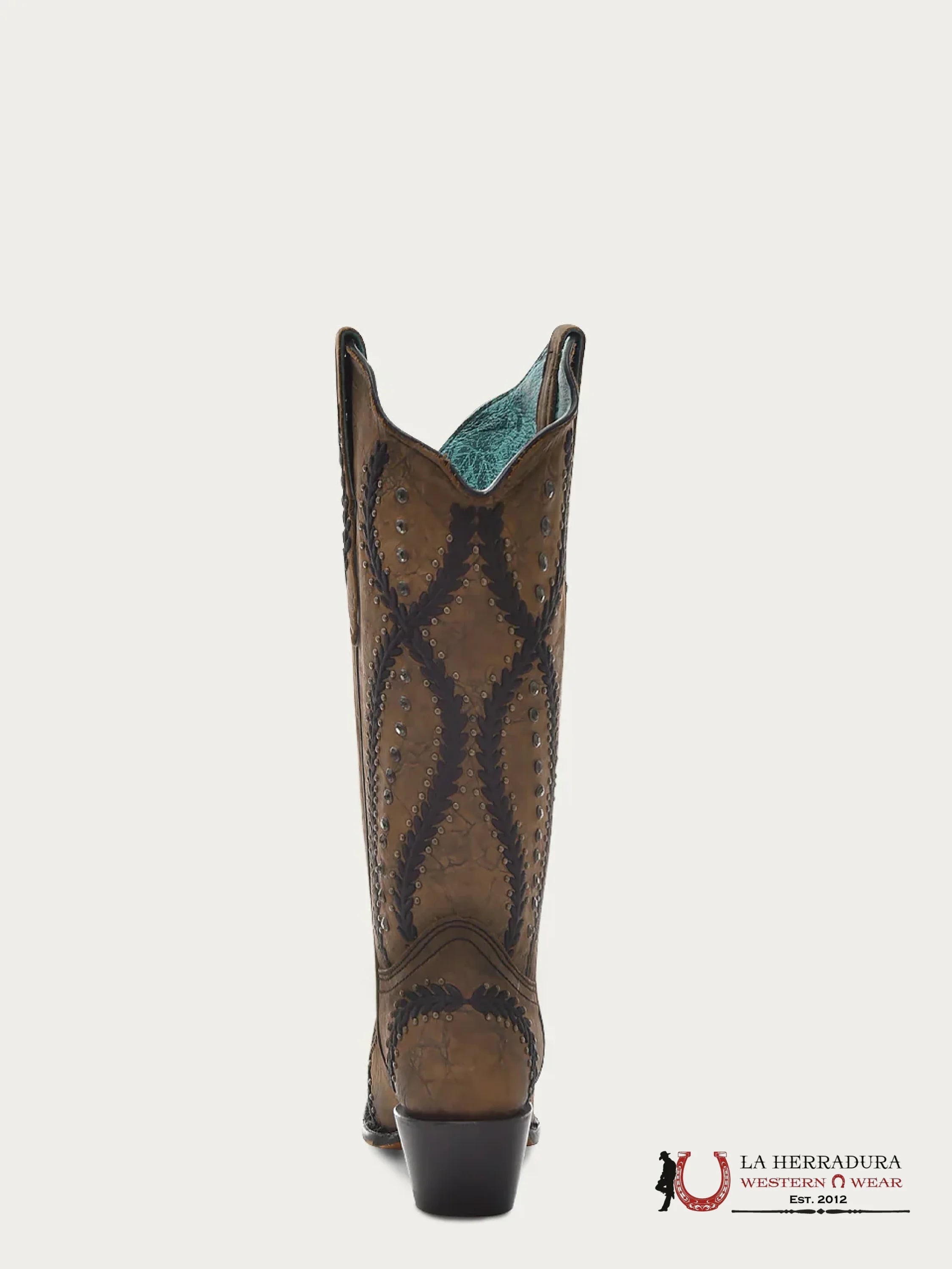 CORRAL BROWN-BLACK EMBROIDERY CRYSTALS & STUDS POINT TOE -Z5247 BOTAS MUJERES