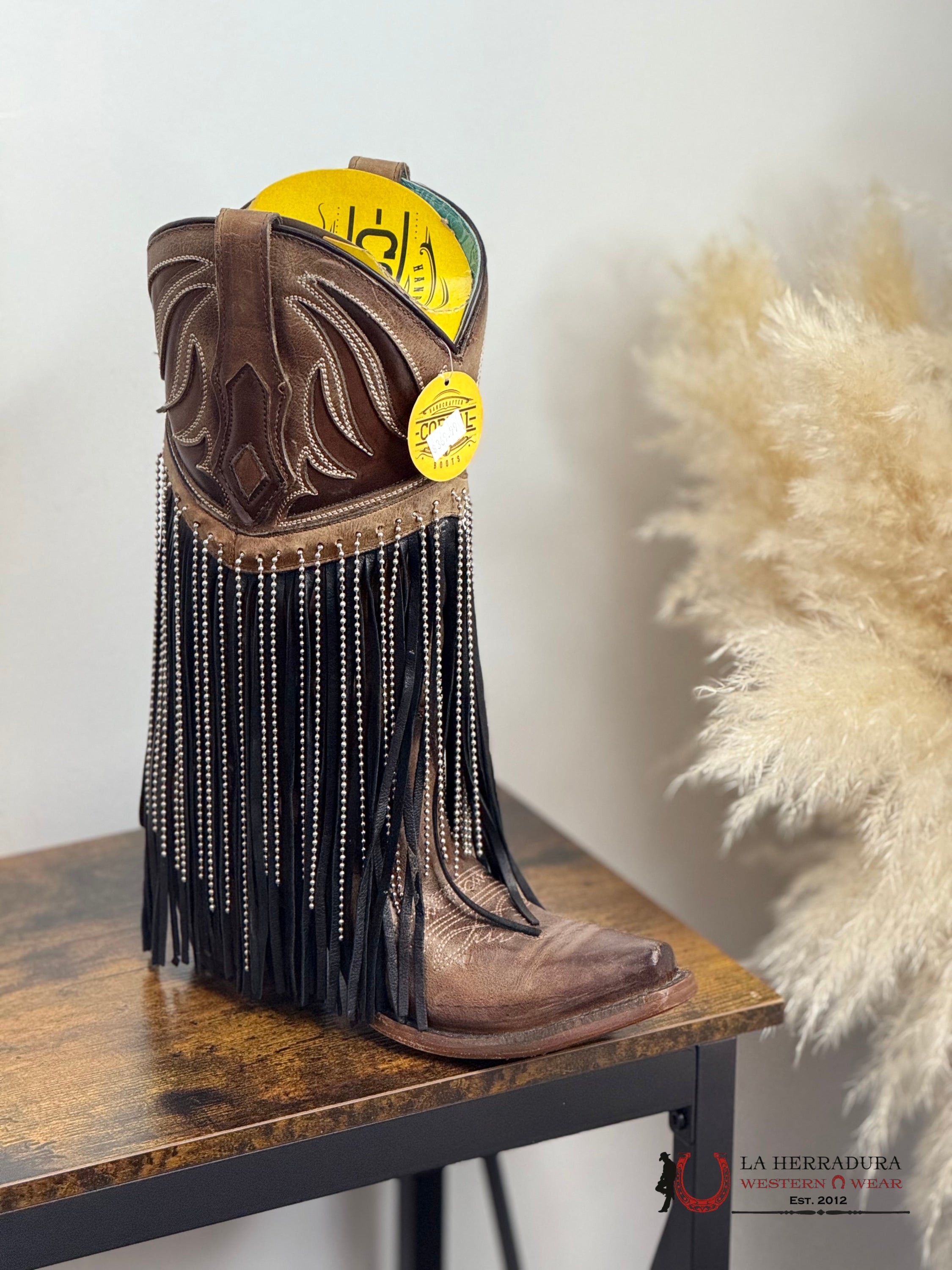 CORRAL.D HONEY INLAY & EMBROIDERY & FRINGES STAIN POINT TOE -C4016 BOTAS MUJERES