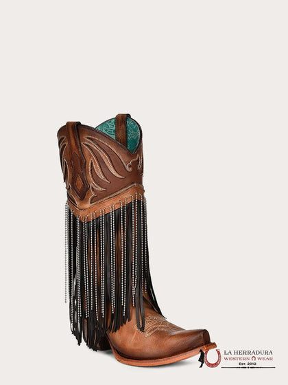 CORRAL .D HONEY CON INCRUSTACIONES Y BORDADOS Y FLECOS PUNTA FINA CON TINTE -C4016