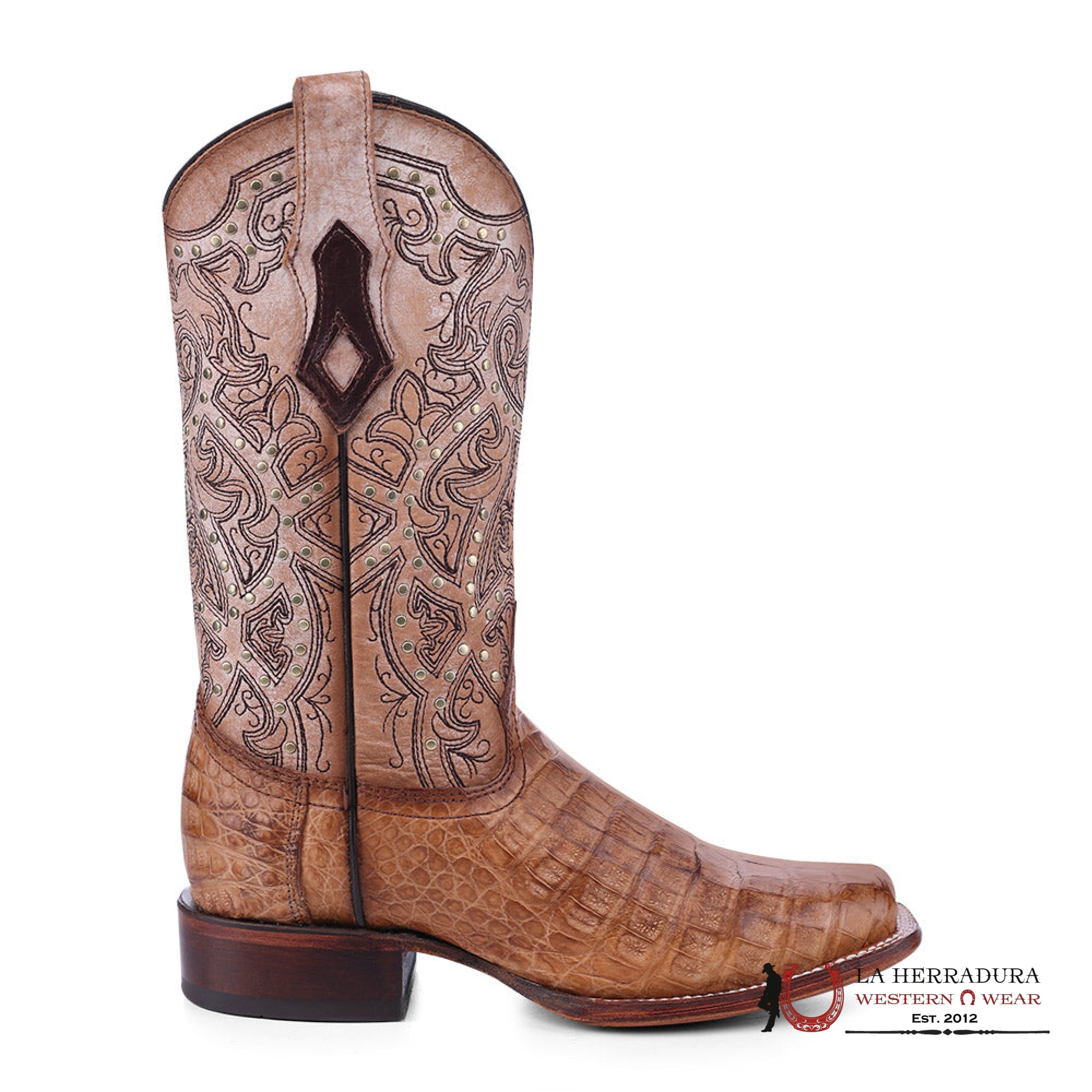 CORRAL HONEY CAIMAN EMBROIDERY & STUDS NARROW SQ. TOE A4566 BOTAS MUJERES