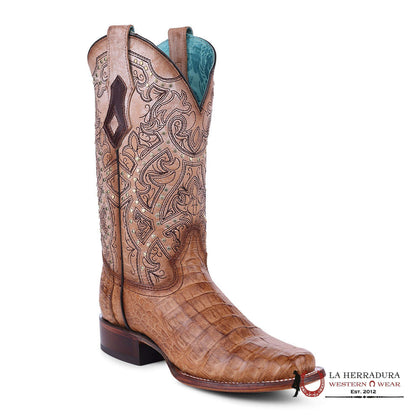 CORRAL HONEY CAIMAN EMBROIDERY & STUDS NARROW SQ. TOE -A4566