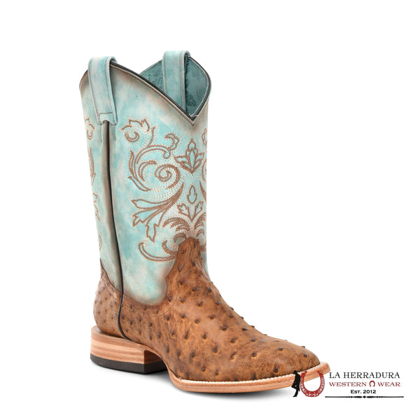 CORRAL HONEY-DISTRESSED BLUE OSTRICH EMBROIDERY -B5006
