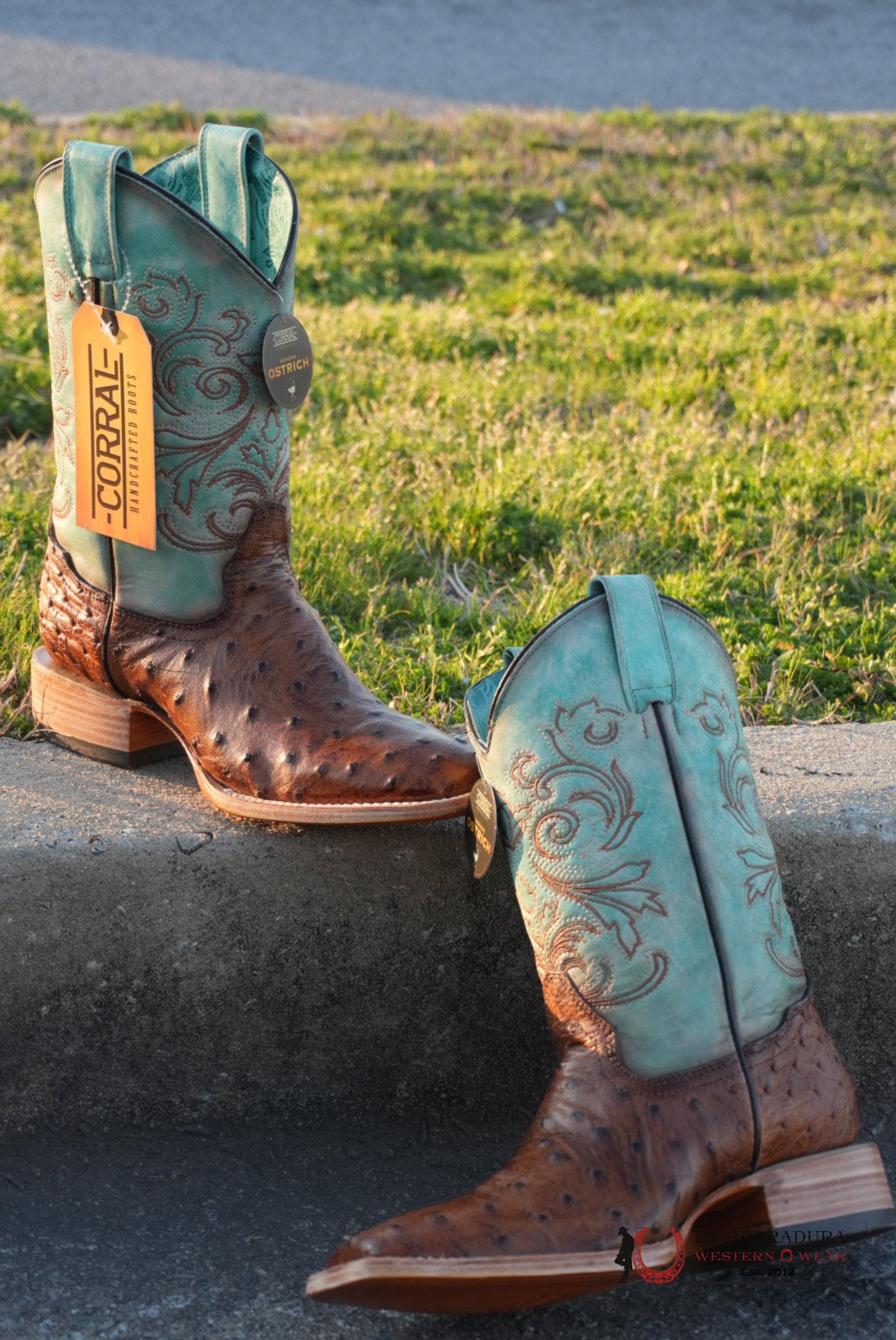 CORRAL HONEY DISTRESSED BLUE OSTRICH EMBROIDERED B5006 BOTAS MUJERES