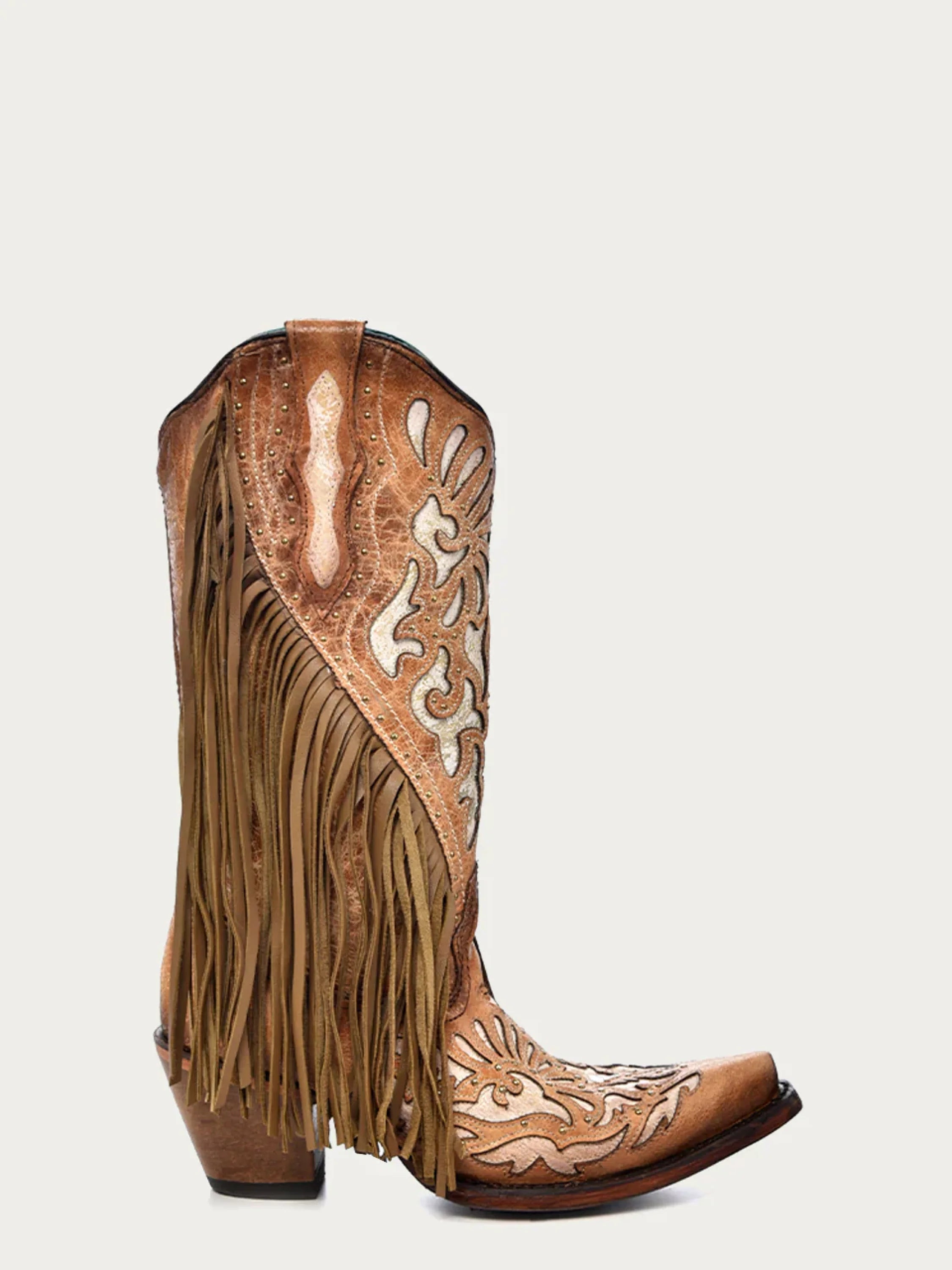 CORRAL HONEY EMBROIDERY & FRINGE POINT TOE - C3766 BOTAS MUJERES