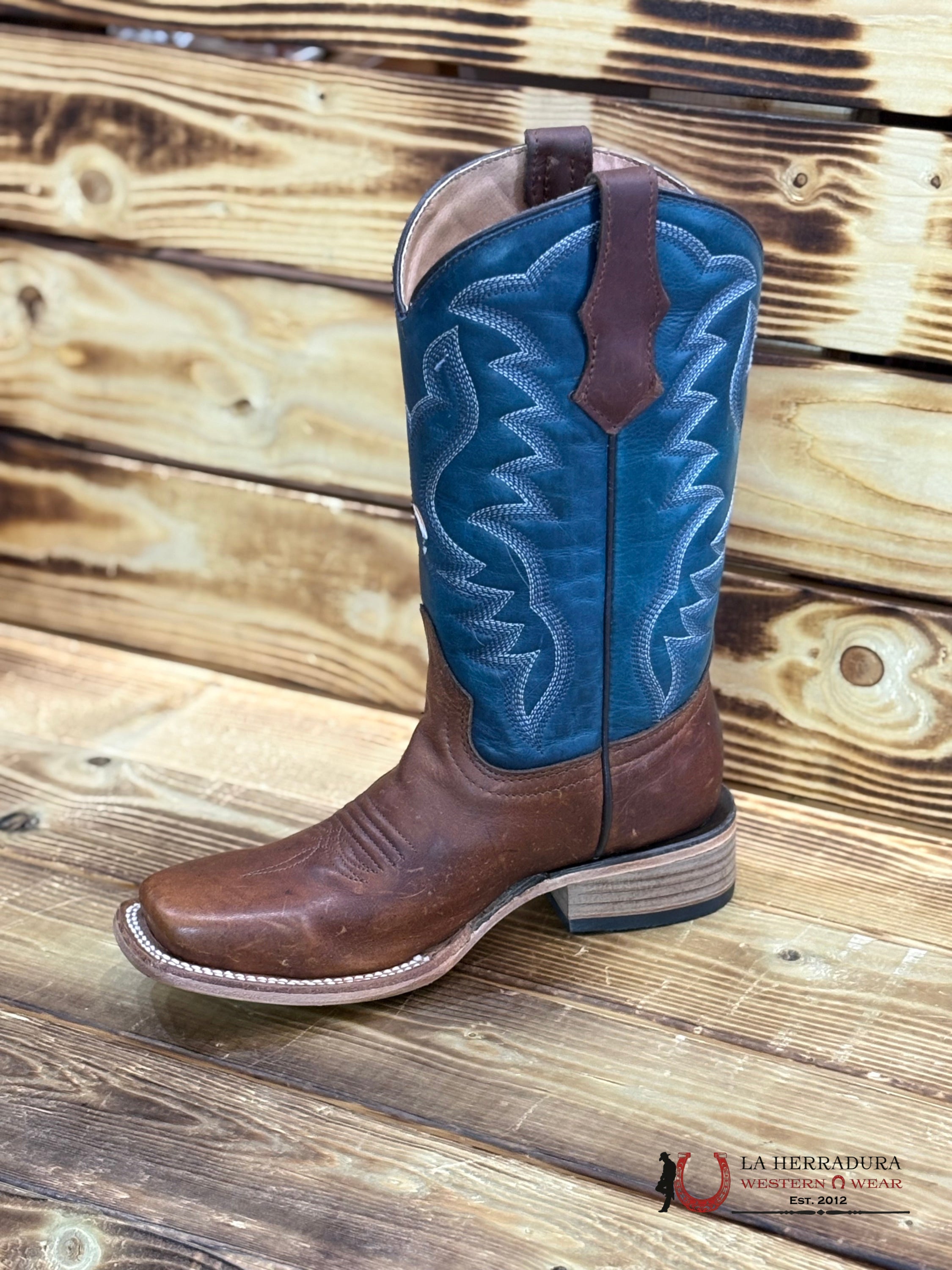 CORRAL KIDS TN BROWN/BLUE EMBROIDERY SQ. TOE -J7103 NIÑOS