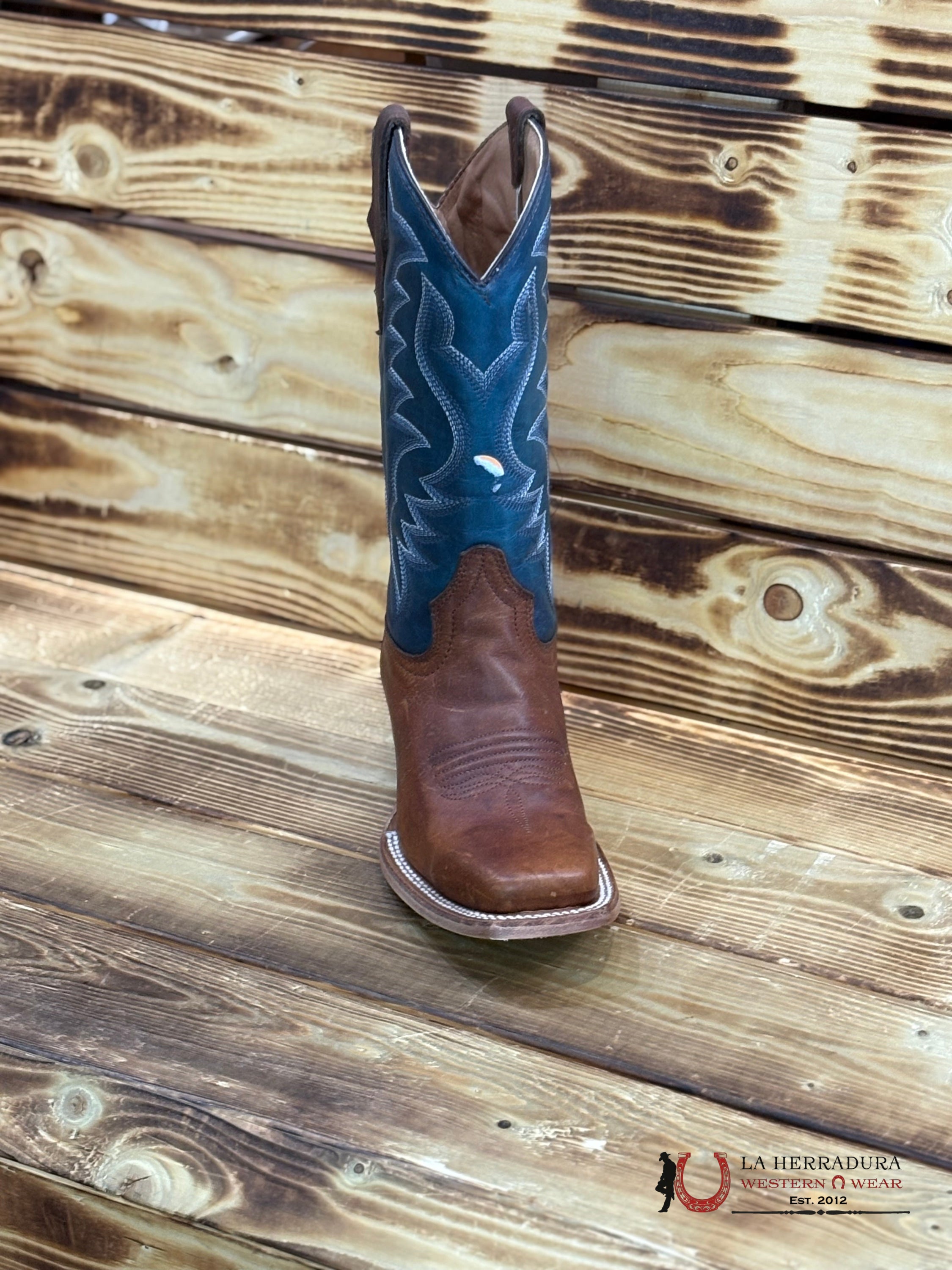 CORRAL KIDS TN BROWN/BLUE EMBROIDERY SQ. TOE -J7103 NIÑOS