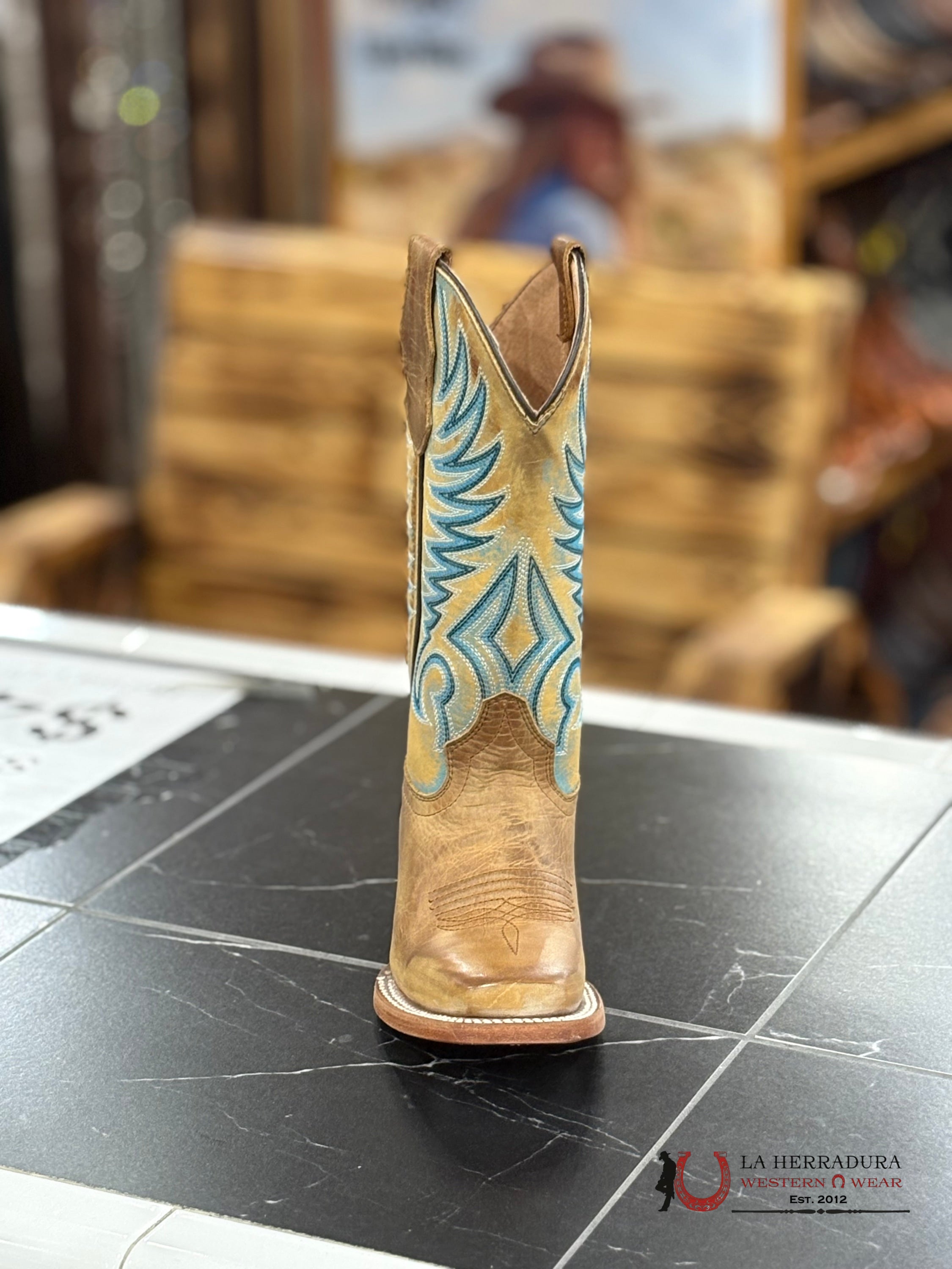 CORRAL KIDS TN HONEY/BLUE EMBROIDERY SQ. TOE -J7126 NIÑOS