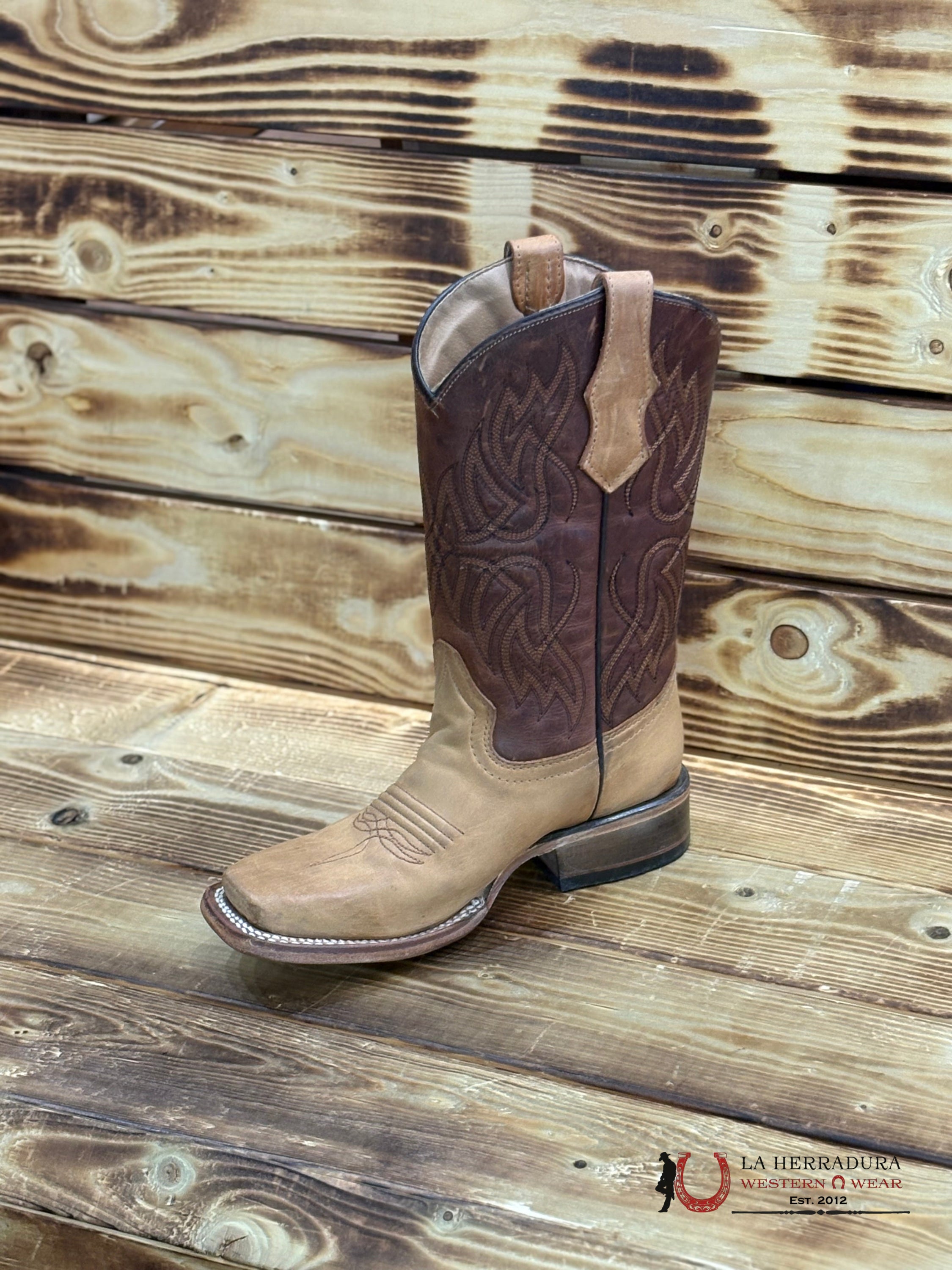 CORRAL KIDS TN HONEY/BROWN EMBROIDERY SQ. TOE -J7105 NIÑOS