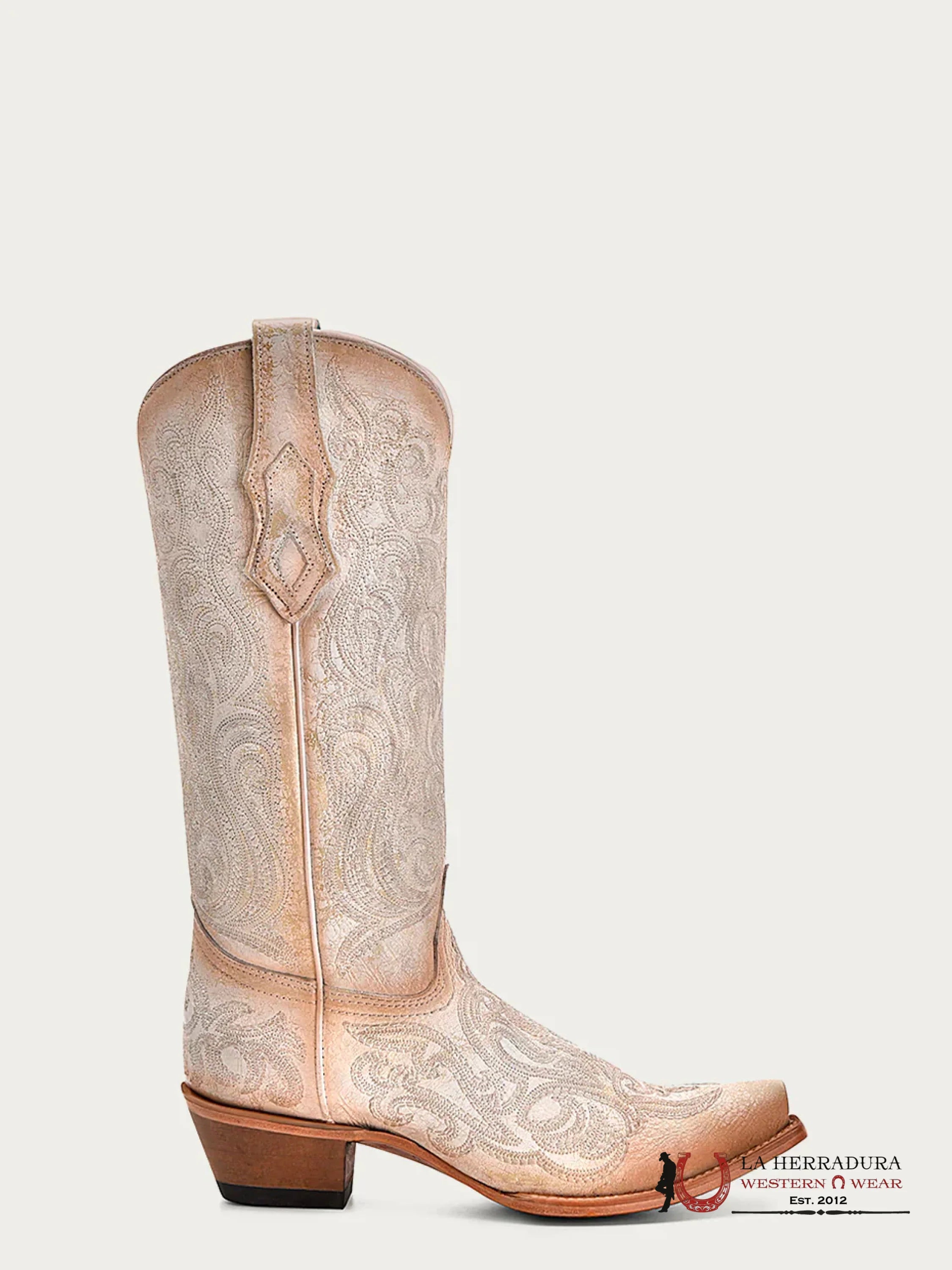 CORRAL LD CRACKLED WHITE-PINK LUMINESCENT EMBROIDERY -C4143 BOTAS MUJERES