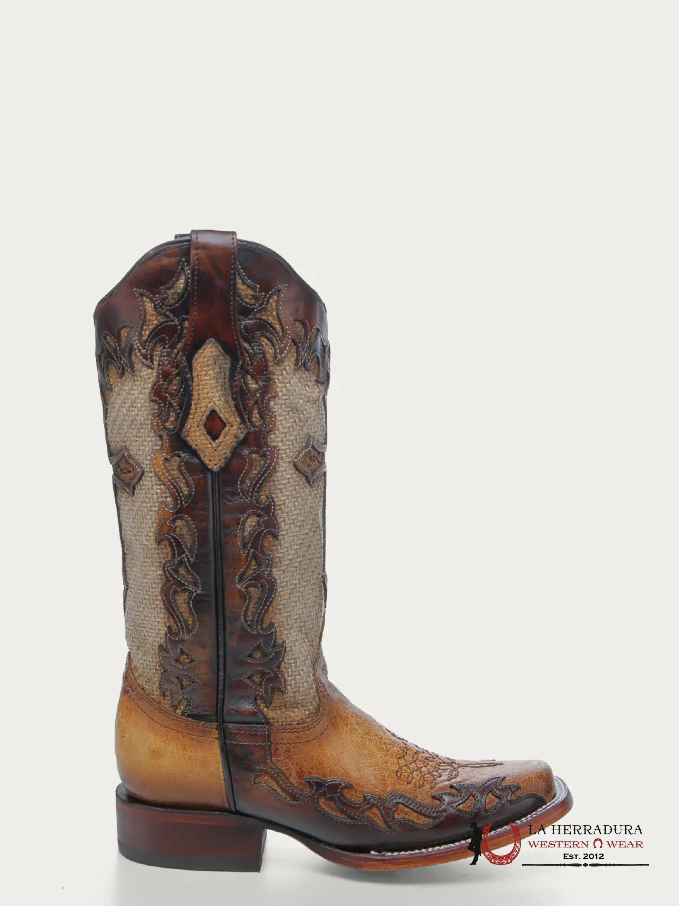 CORRAL LD SAND JUTE & CROSS OVERLAY WIDE SQ. TOE A4744 BOTAS MUJERES