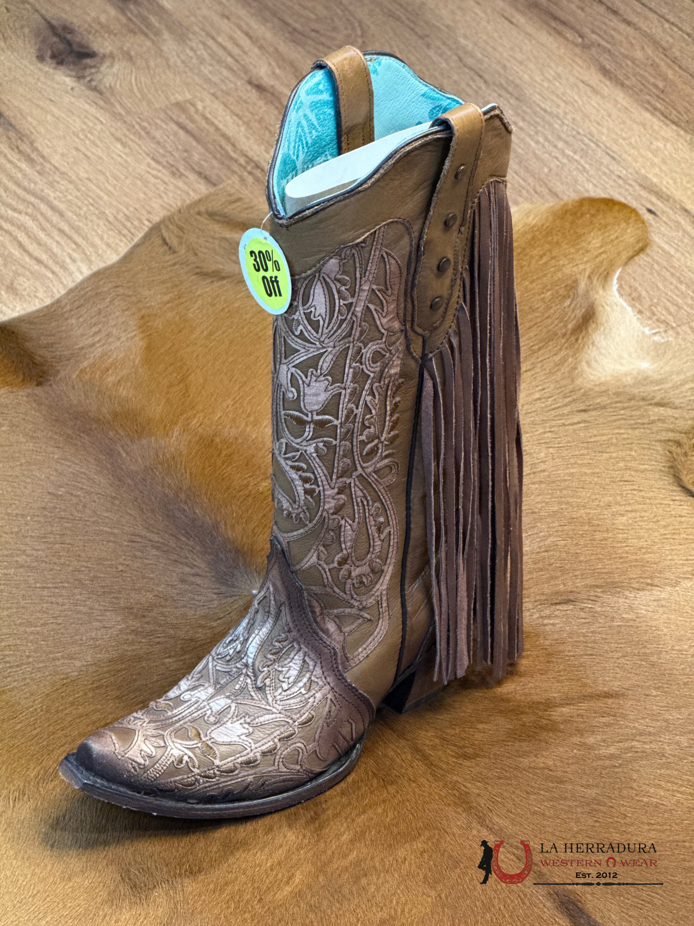 CORRAL LD WHISKEY FLORAL INLAY AND EMBROIDERY C3673 BOTAS MUJERES