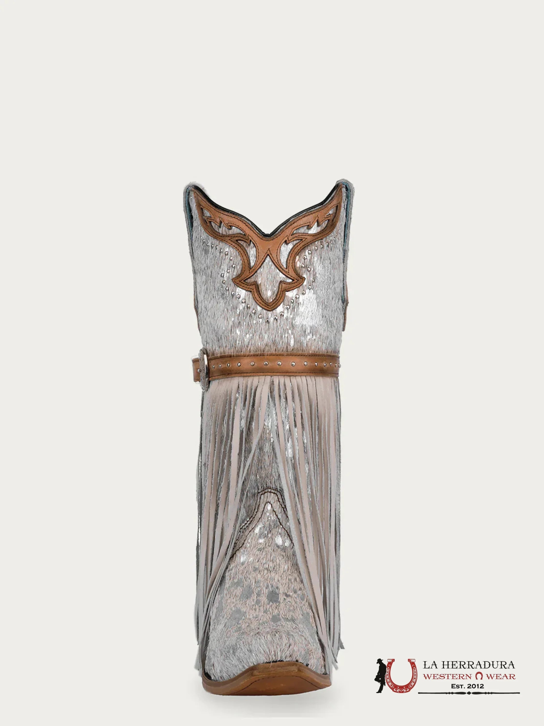 CORRAL LD WHITE FUR HARNESS & STUDS & LAMB FRINGES POINT TOE -C4081 BOTAS MUJERES