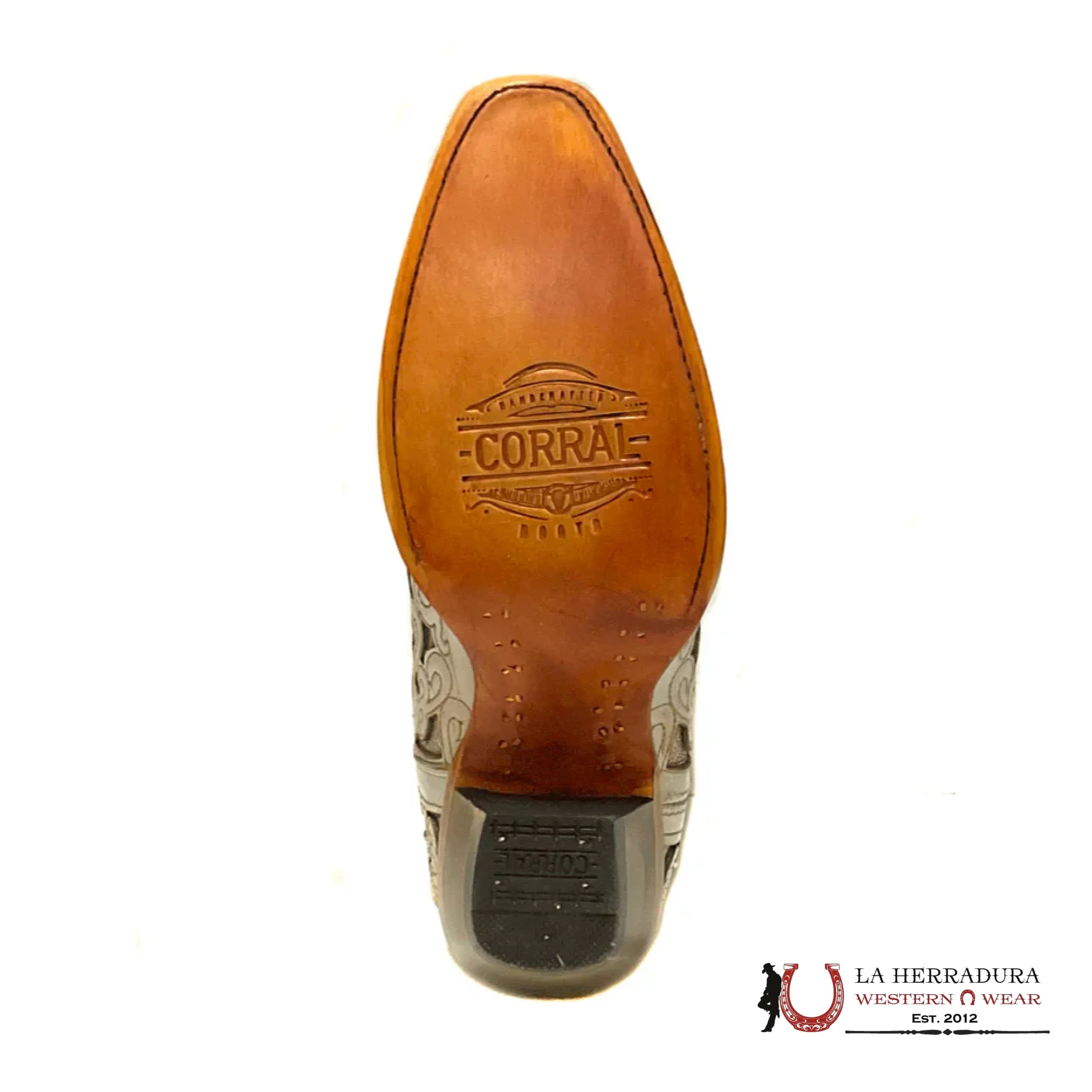 CORRAL LD WHITE GLITTER INLAY & BULL SKULL EMBROIDERY POINT TOE -A4408 BOTAS MUJERES