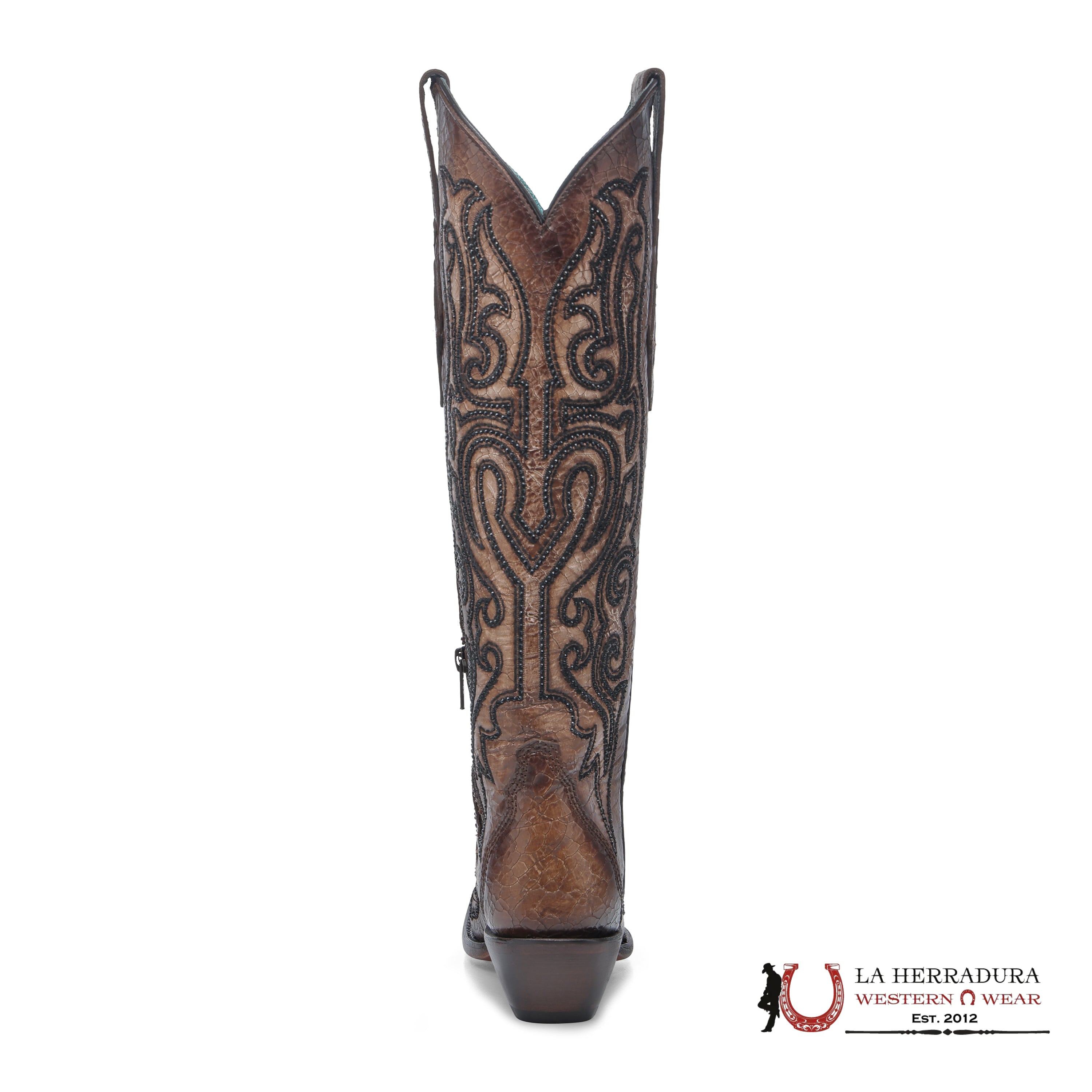 CORRAL TALL BOOT LD TOBACO CRACKLED & EMBROIDERY & CRYSTALS POINT TOE A4773 BOTAS MUJERES