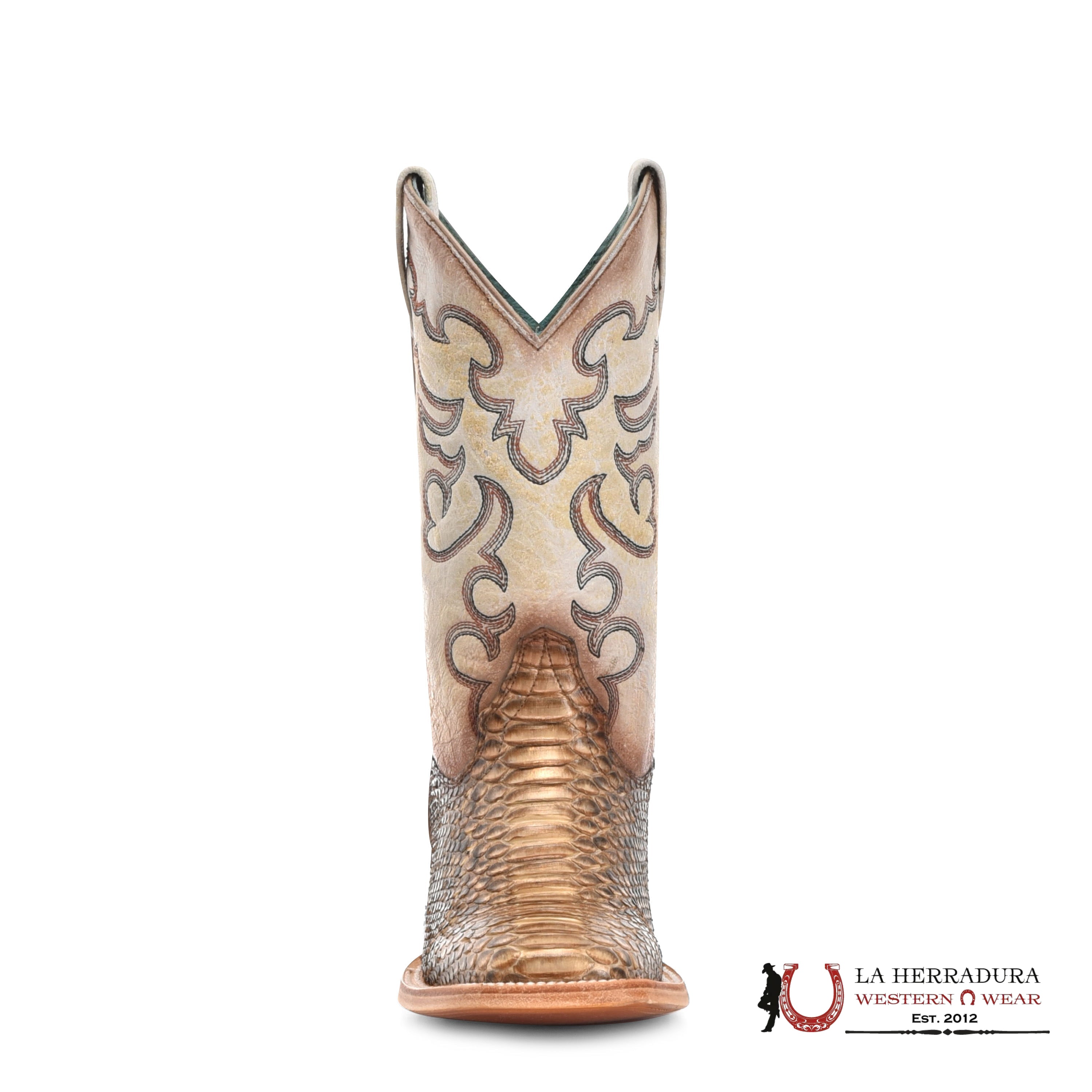 CORRAL TAUPE BEIGE PYTHON EMBROIDERY WIDE SQ. TOE B5007 BOTAS MUJERES