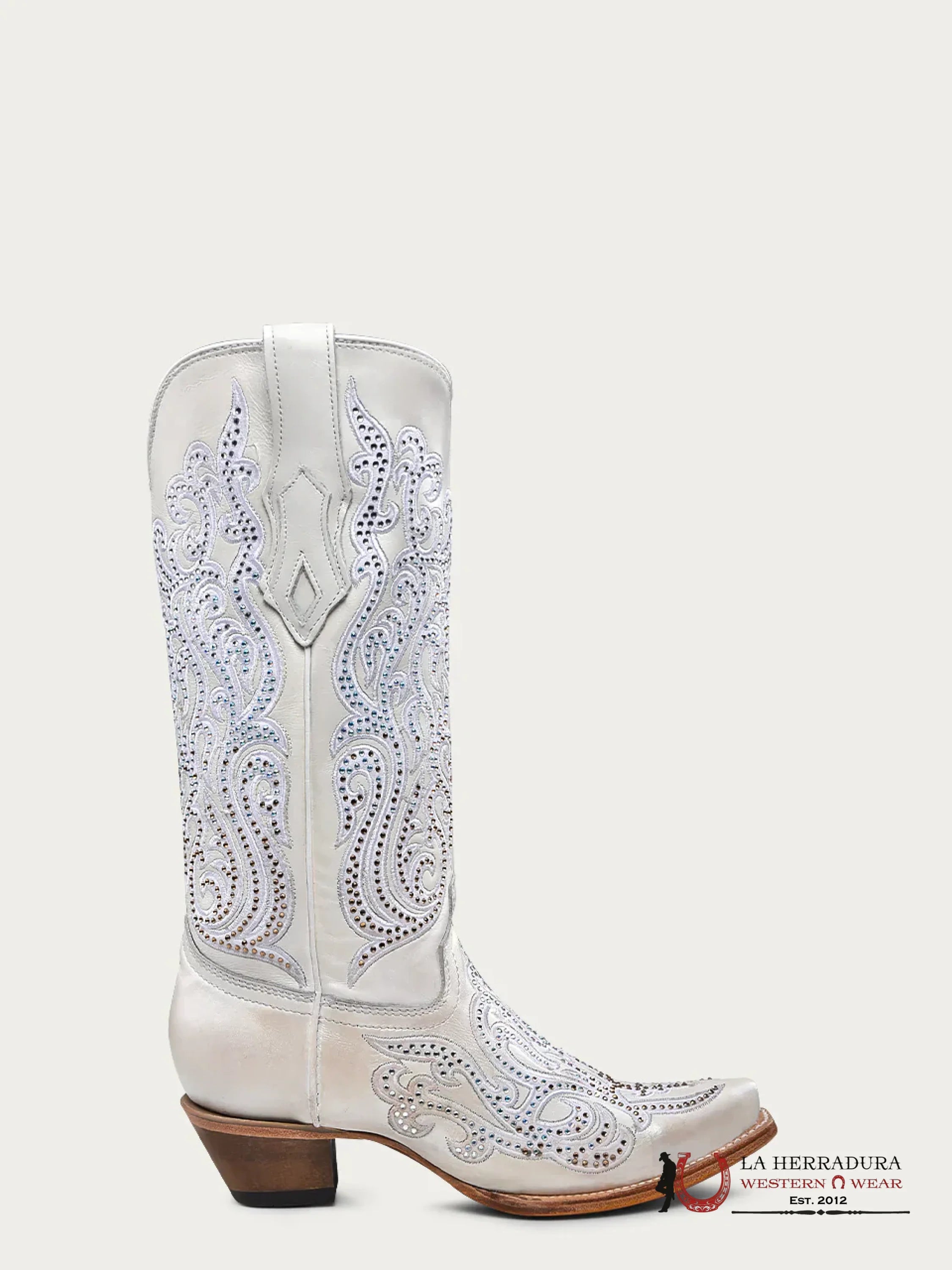 CORRAL WHITE EMBROIDERY & CRYSTALS POINT TOE -C4103 BOTAS MUJERES