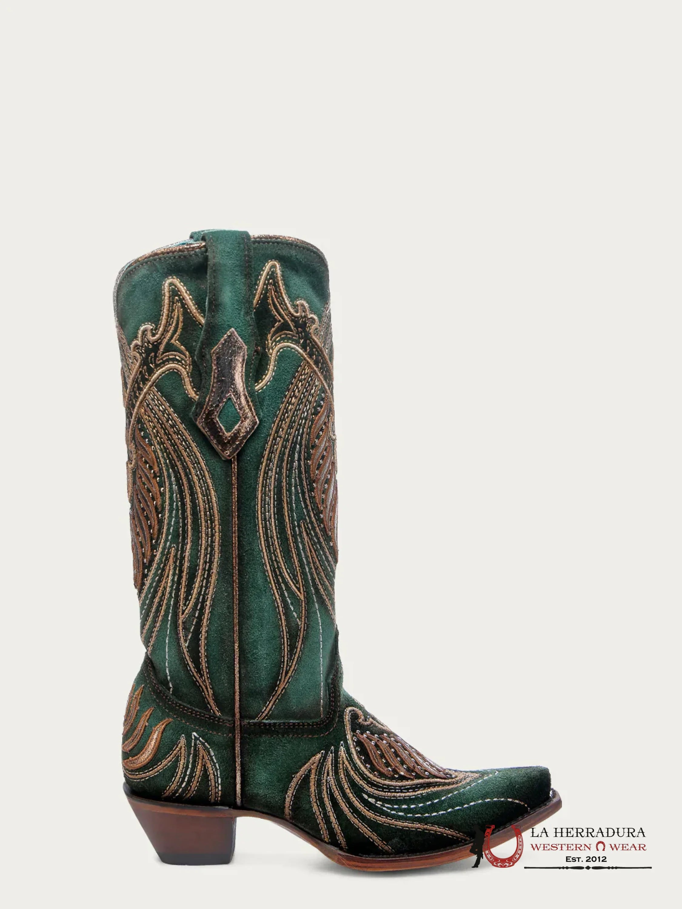CORRAL WOMEN BOOT GREEN OVERLAY EMBROIDERY AND STUDS A4714 BOTAS MUJERES