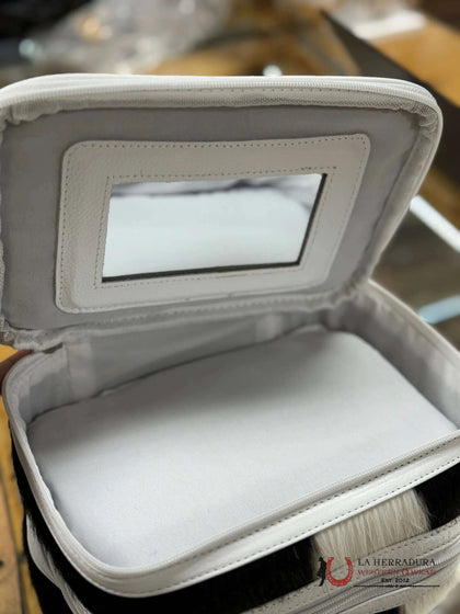 BOLSA PARA JOYAS BLANCA Y NEGRA DE PIEL DE VACA