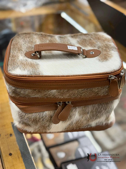 COW HIDE BROWN & WHITE JEWELRY BAG BROWN