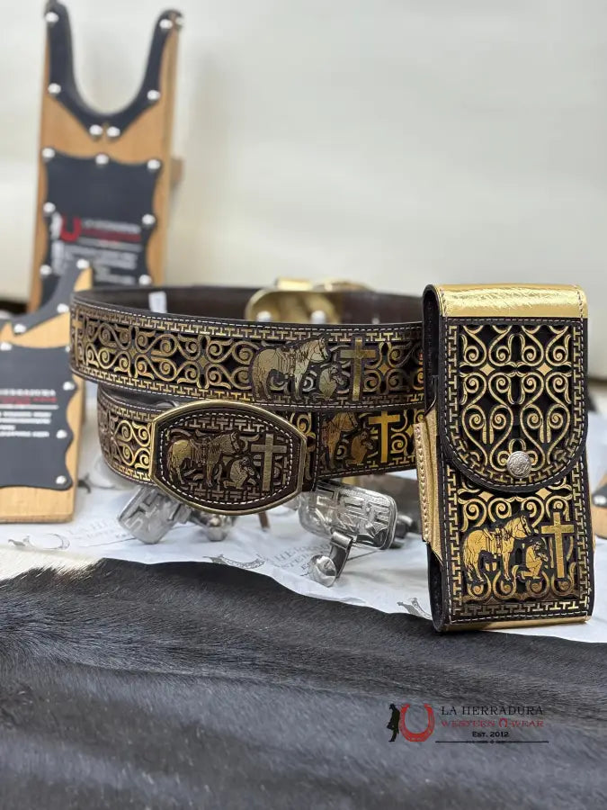 Cross 2 Inc Belt Gold/Black Cinturones Hombres