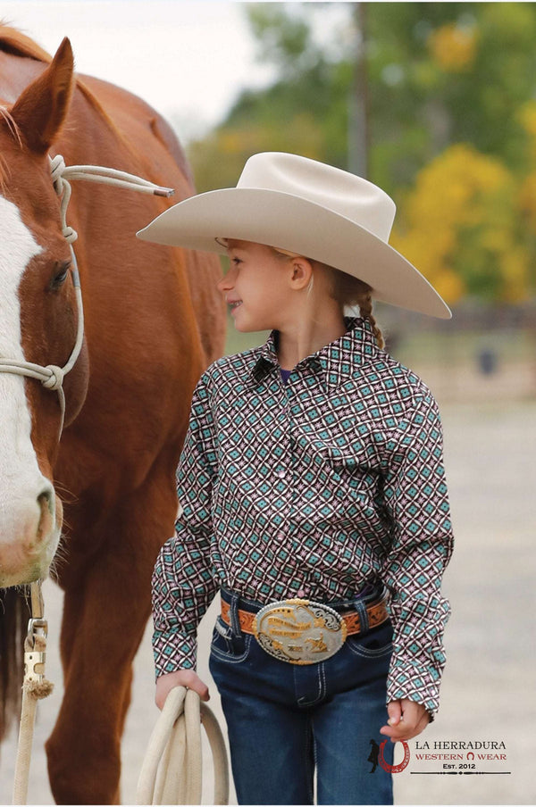 Cruel Girl Girls' Long Sleeve Western Snap Shirt - Purple Print CTW8040006