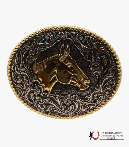 HEBILLA DE CINTURÓN ANTIGUA OVALADA CABEZA DE CABALLO CRUMRINE®