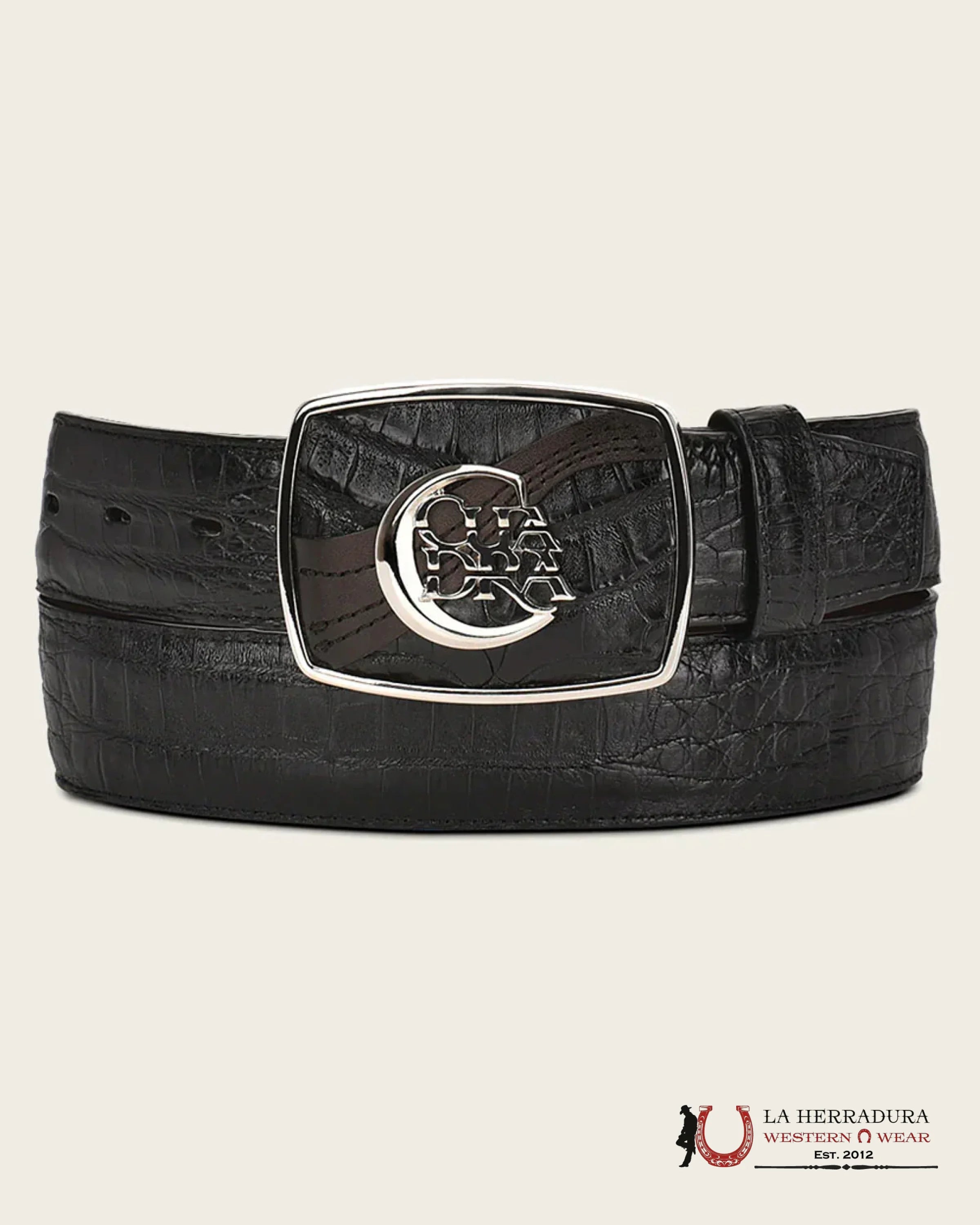 CUADRA BELT FUSCUS CAIMAN LOMO BELLY COMPLETE BELT CAIMAN SKIN ARAUCO CHOCOLATE CINTURONES HOMBRES