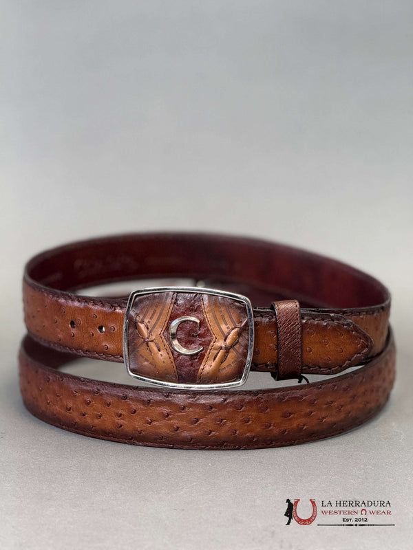 CUADRA CINTURÓN AVESTRUZ COMPLETO MORONI MARRÓN CASTAÑO BC353