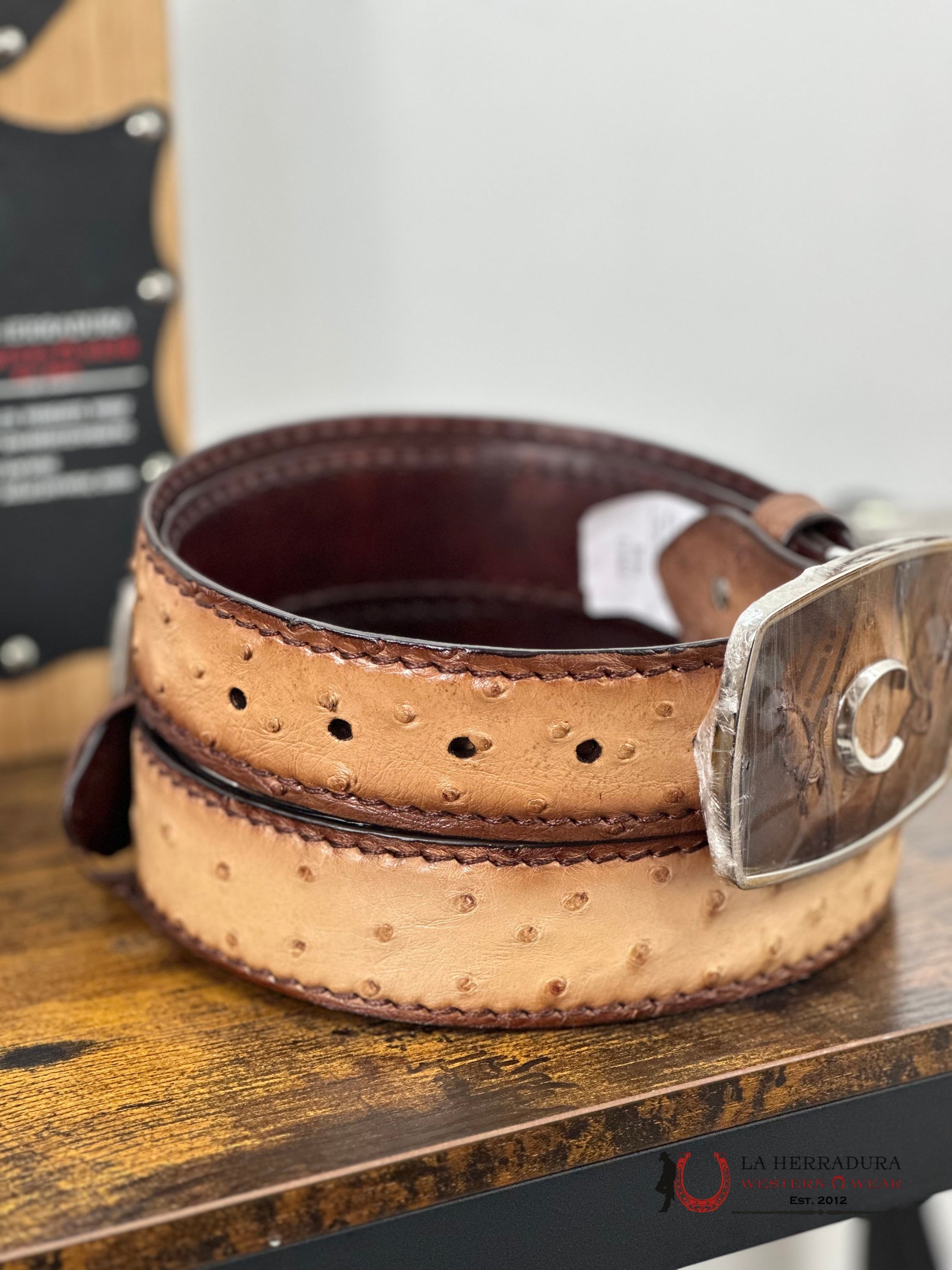 Cuadra Belt Ostrich Flame Orix Honey Complete Cinturones Hombres