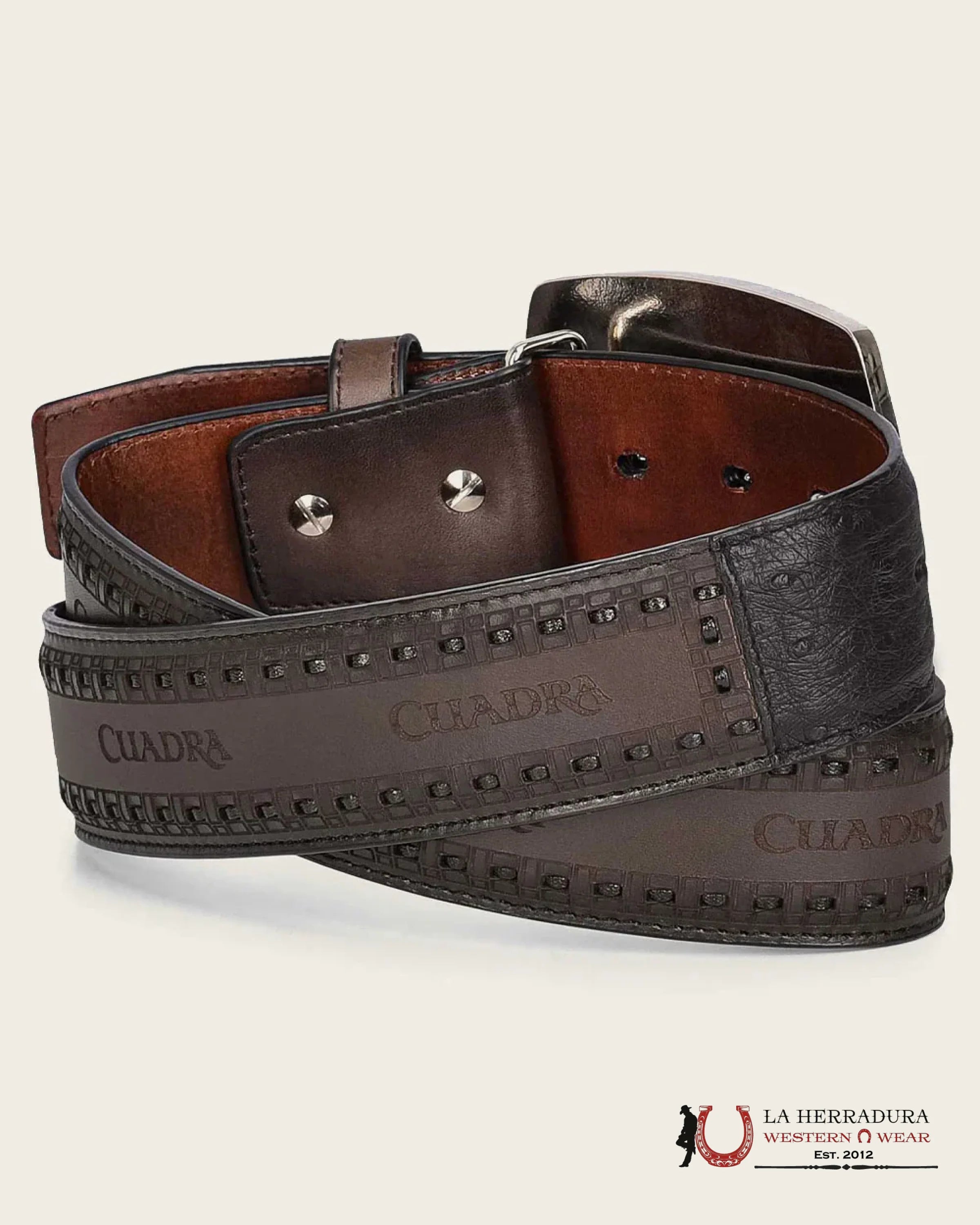 CUADRA BLACK OSTRICH LASER & WOVEN BELT CINTURONES HOMBRES