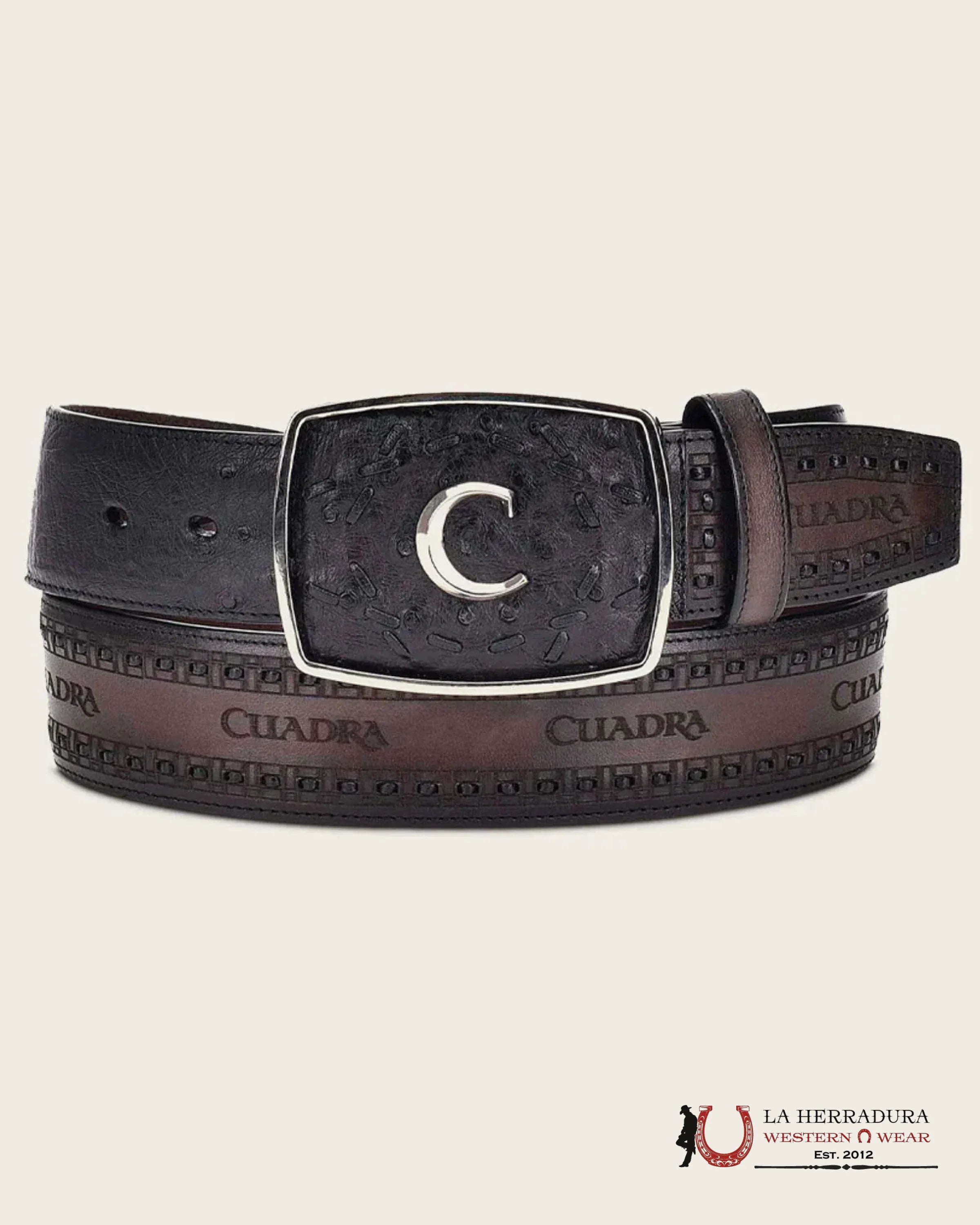 CUADRA BLACK OSTRICH LASER & WOVEN BELT CINTURONES HOMBRES